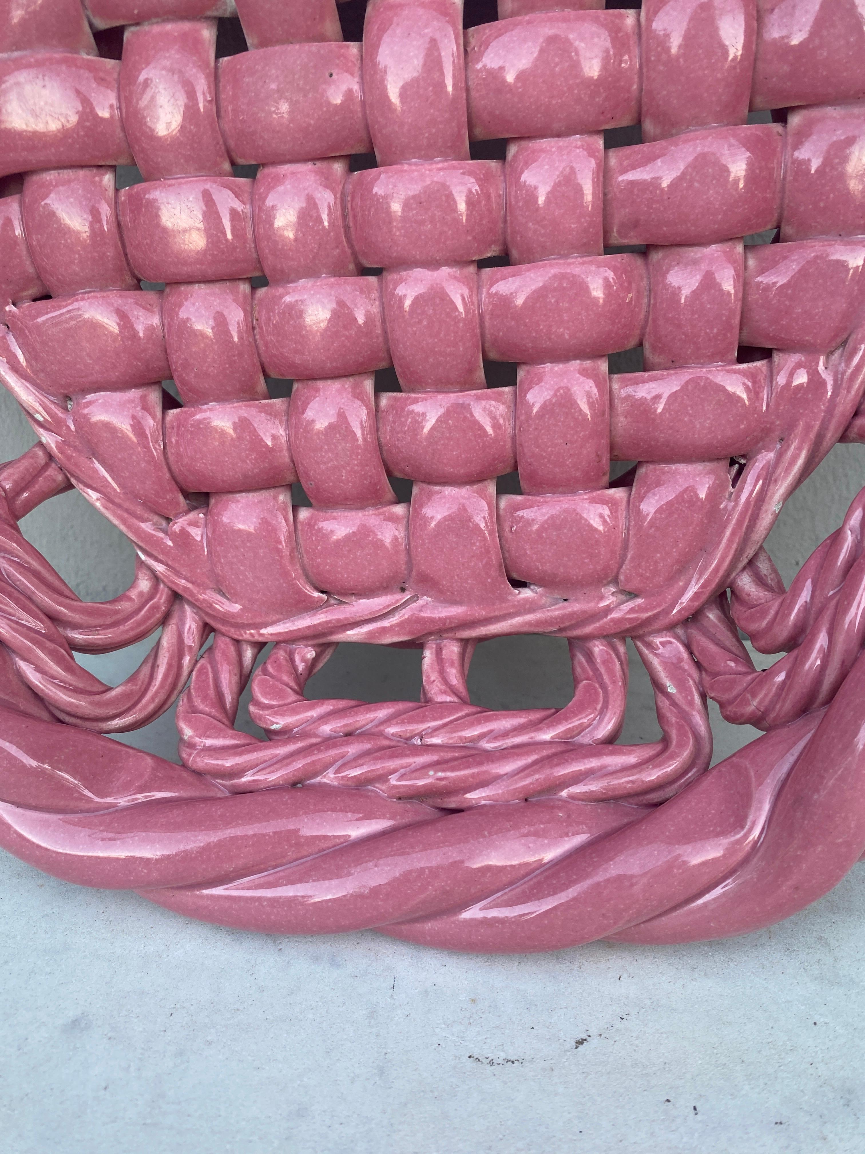 Mid-Century Modern Large Pink French Bowl or Basket Vallauris Circa 1950 For Sale