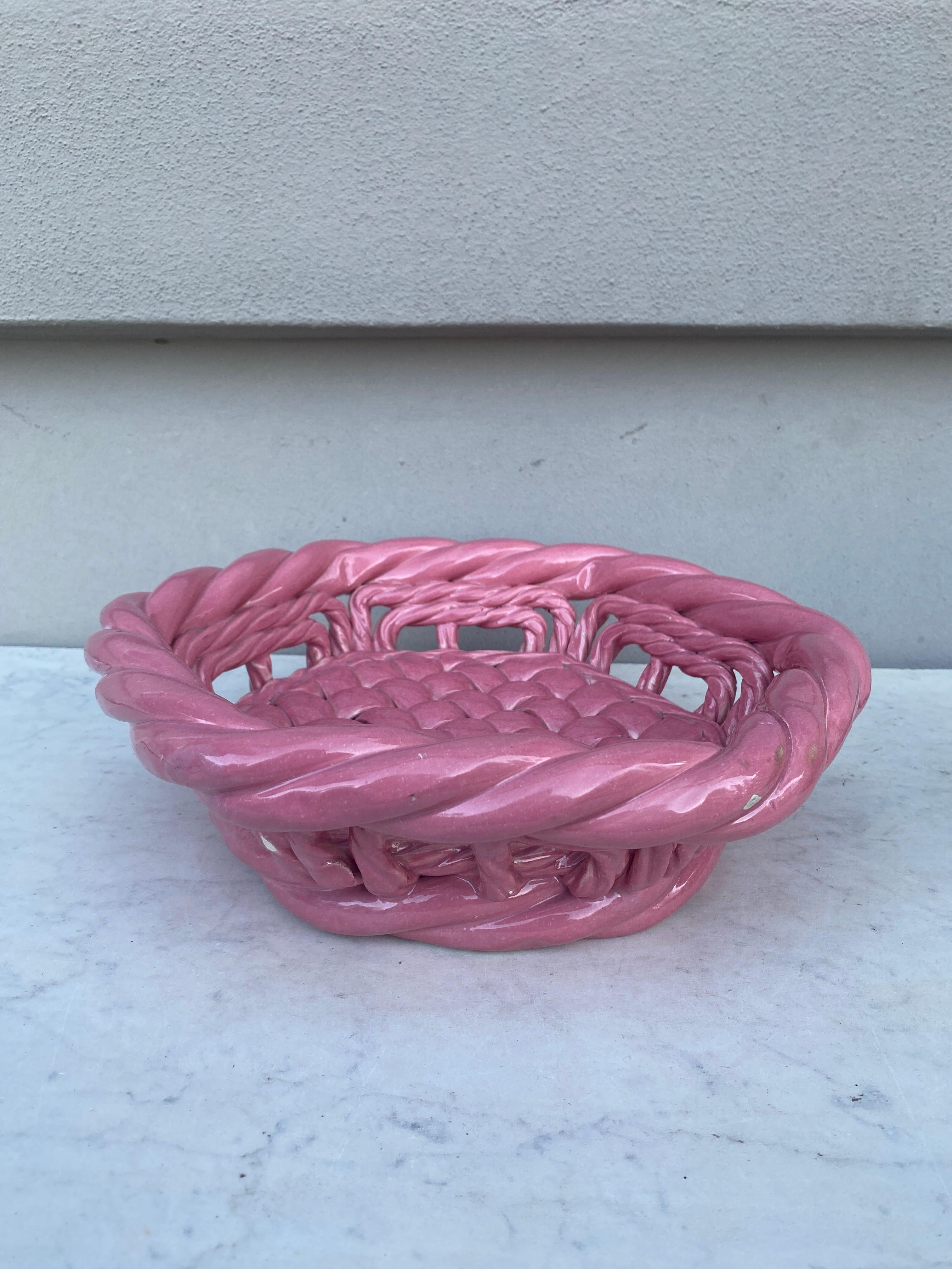 Mid-20th Century Large Pink French Bowl or Basket Vallauris Circa 1950 For Sale