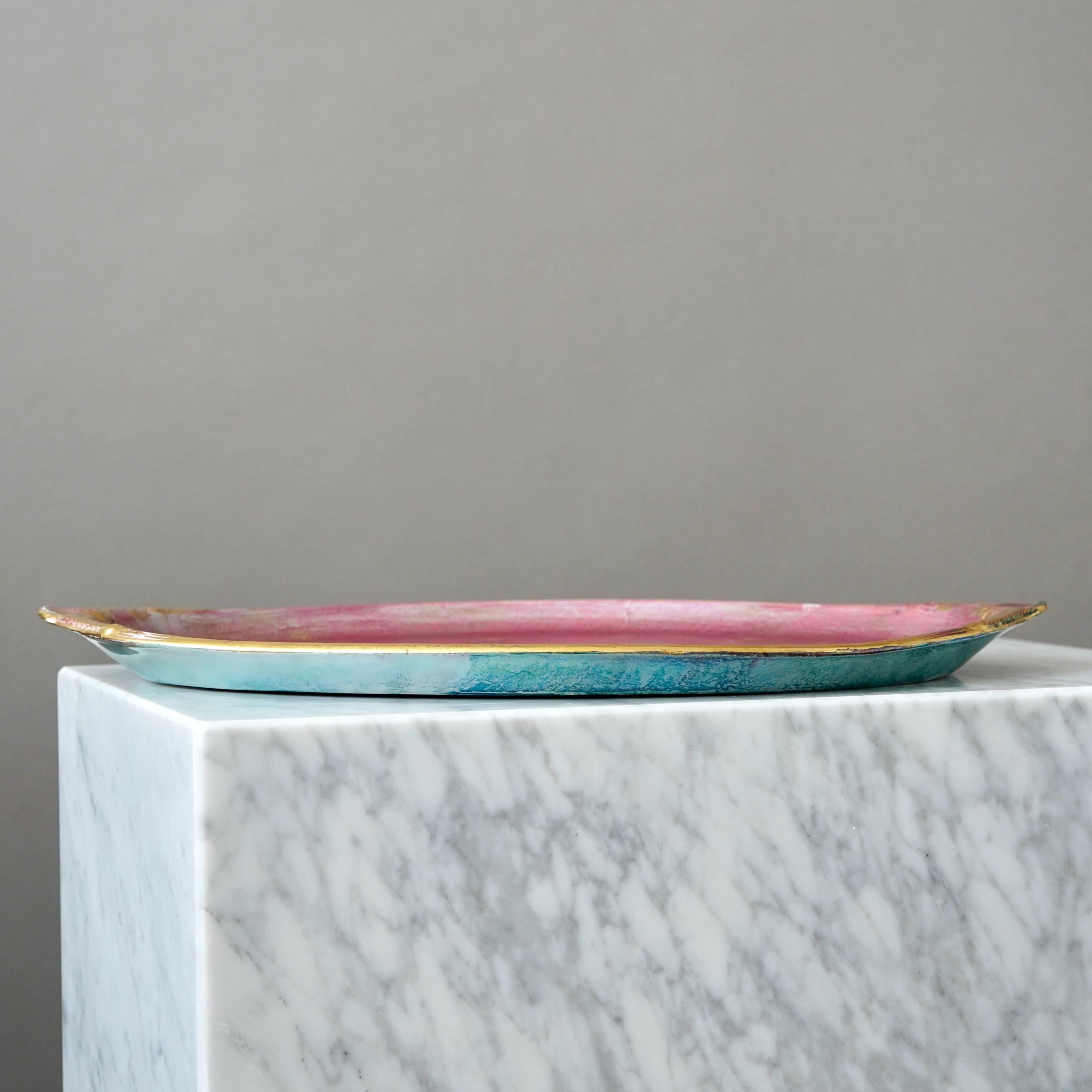 Art déco Grand plat Art Déco Lustre rose et or. Josef Ekberg, Gustavsberg, Suède, années 1920 en vente