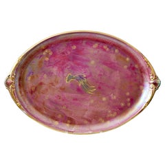 Gran Plato de Lustre Art Decó Rosa y Dorado. Josef Ekberg, Gustavsberg, Suecia, años 20