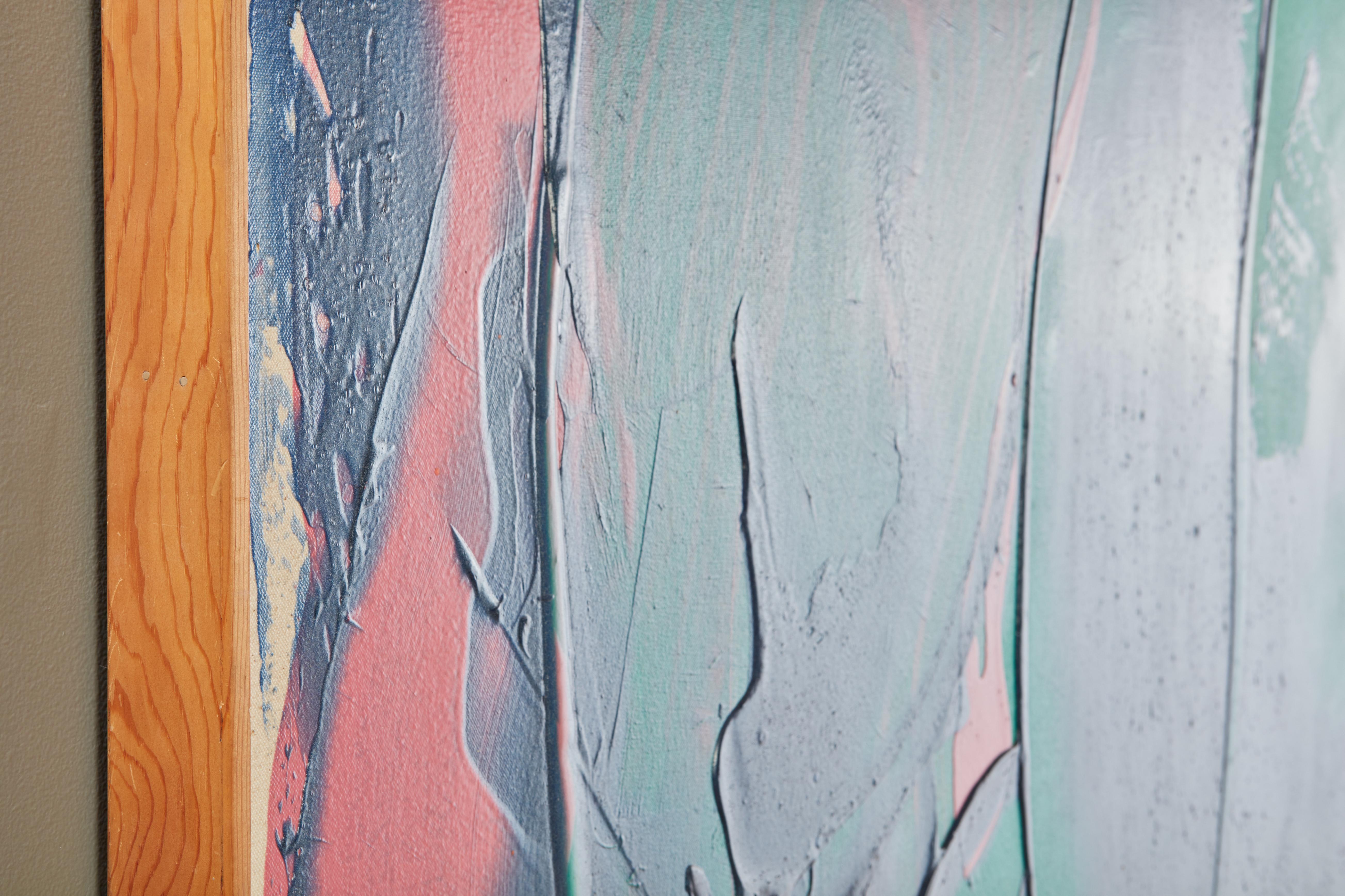 Résine Grande peinture abstraite à l'acrylique et à la résine rose, verte et bleue sur toile de John Link en vente