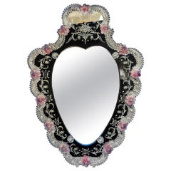 Large Pink Heart Shaped Venetian Mirror circa 1960s Italy