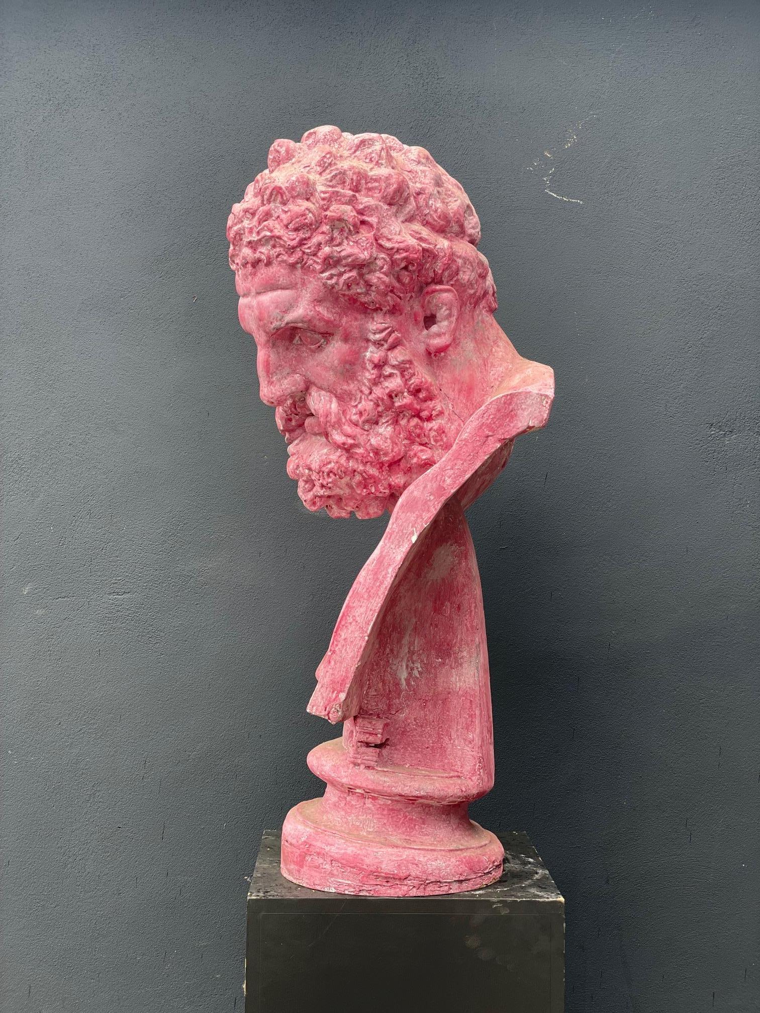 Classical Greek Large Pink Hercules Bust For Sale