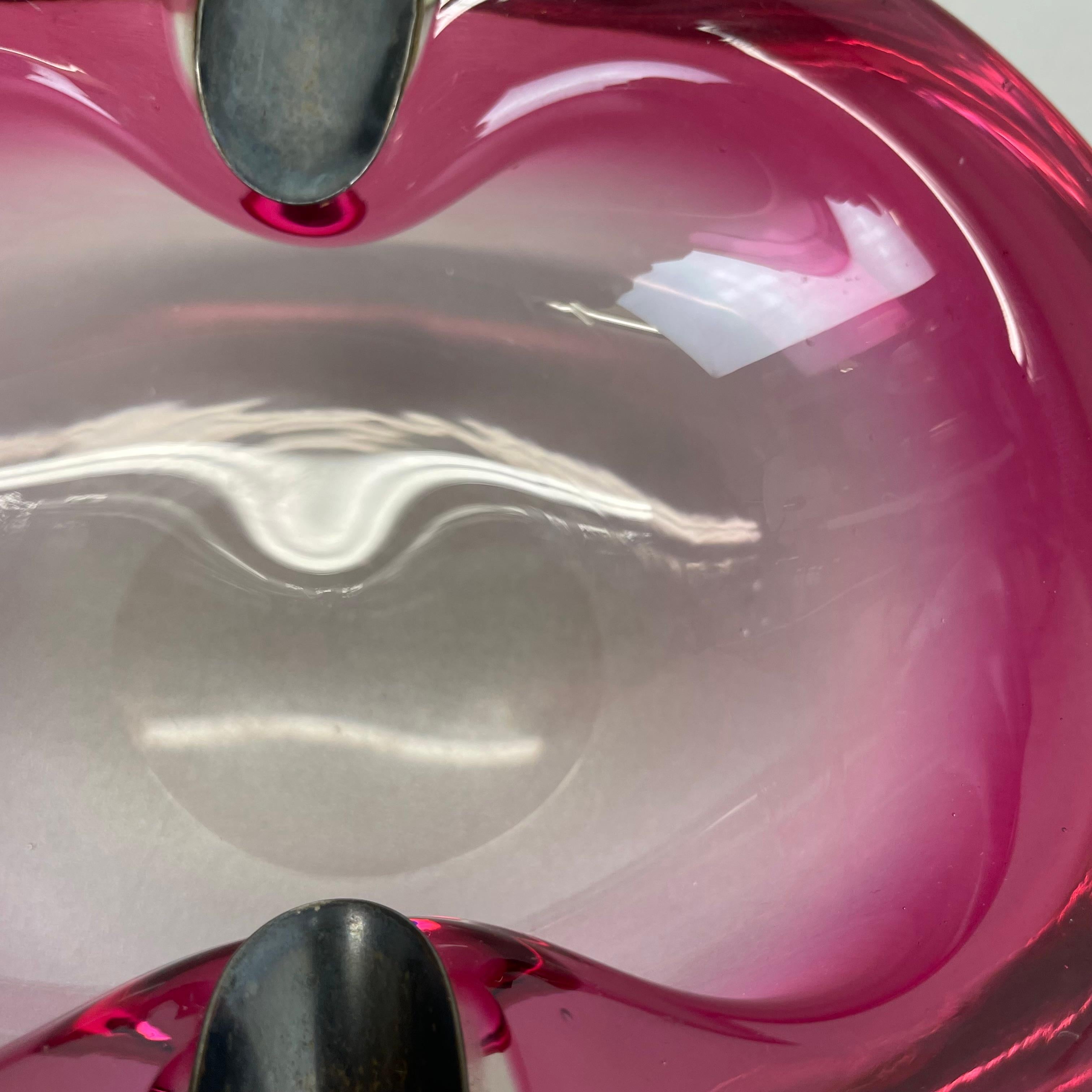 Large Pink Murano Bubble Glass Bowl Ashtray w/ sterling silver 925, Italy, 1970s For Sale 3