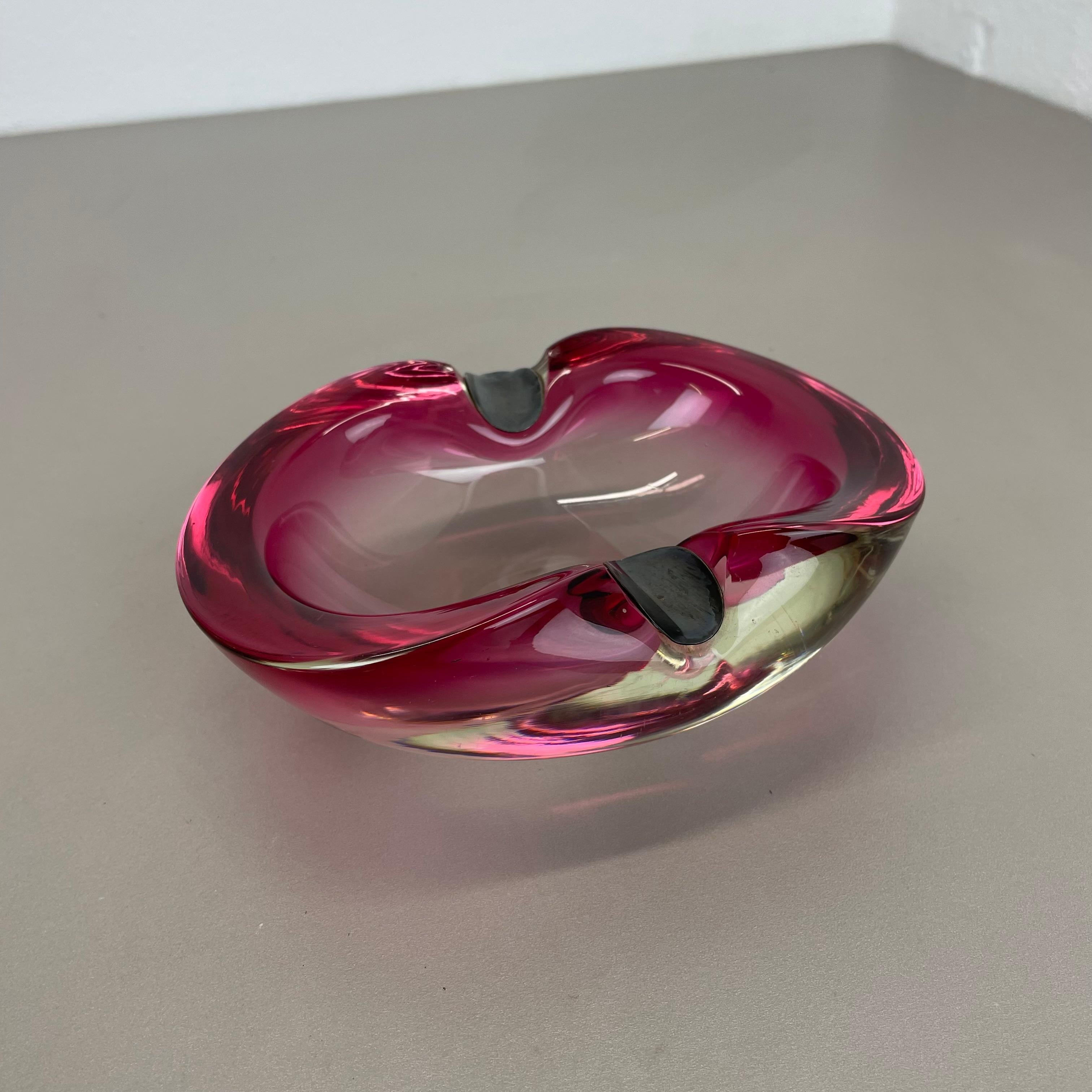 Large Pink Murano Bubble Glass Bowl Ashtray w/ sterling silver 925, Italy, 1970s For Sale 4