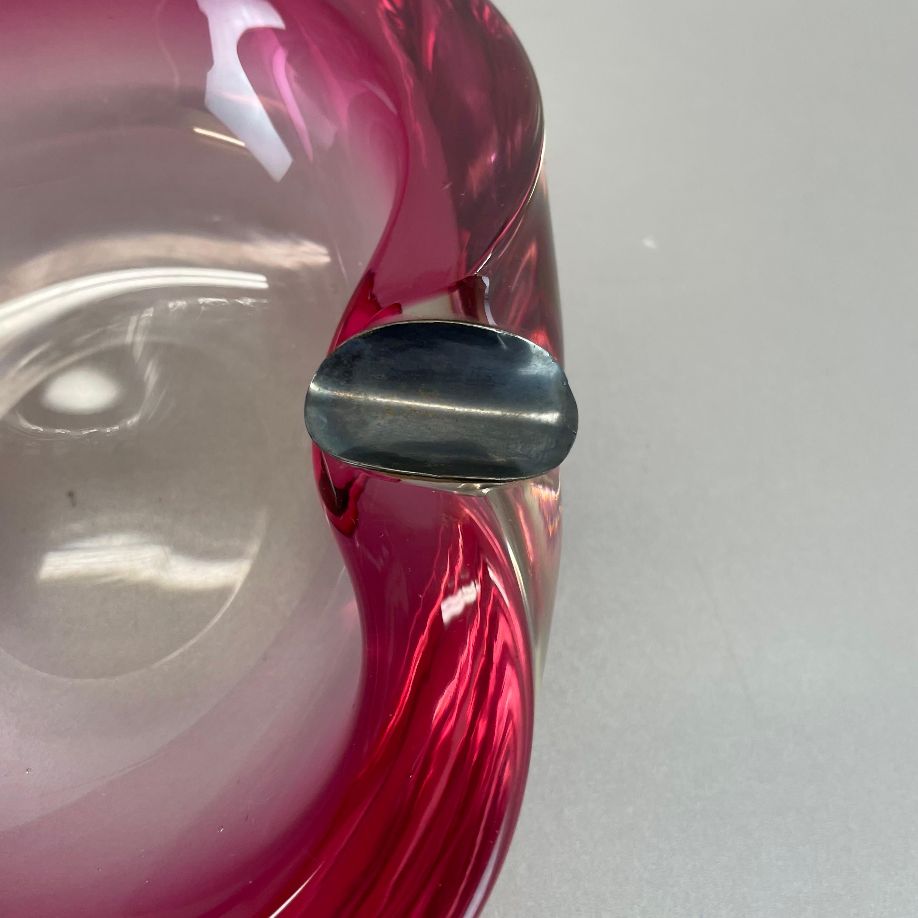 Large Pink Murano Bubble Glass Bowl Ashtray w/ sterling silver 925, Italy, 1970s For Sale 5