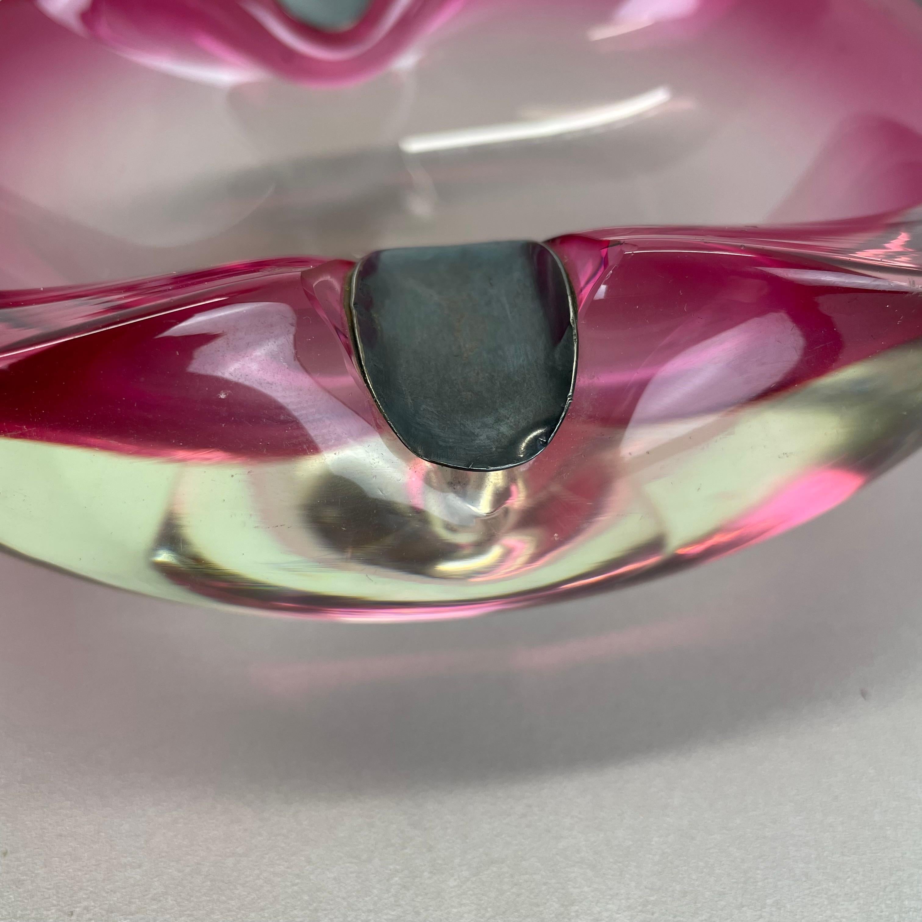 Large Pink Murano Bubble Glass Bowl Ashtray w/ sterling silver 925, Italy, 1970s For Sale 6