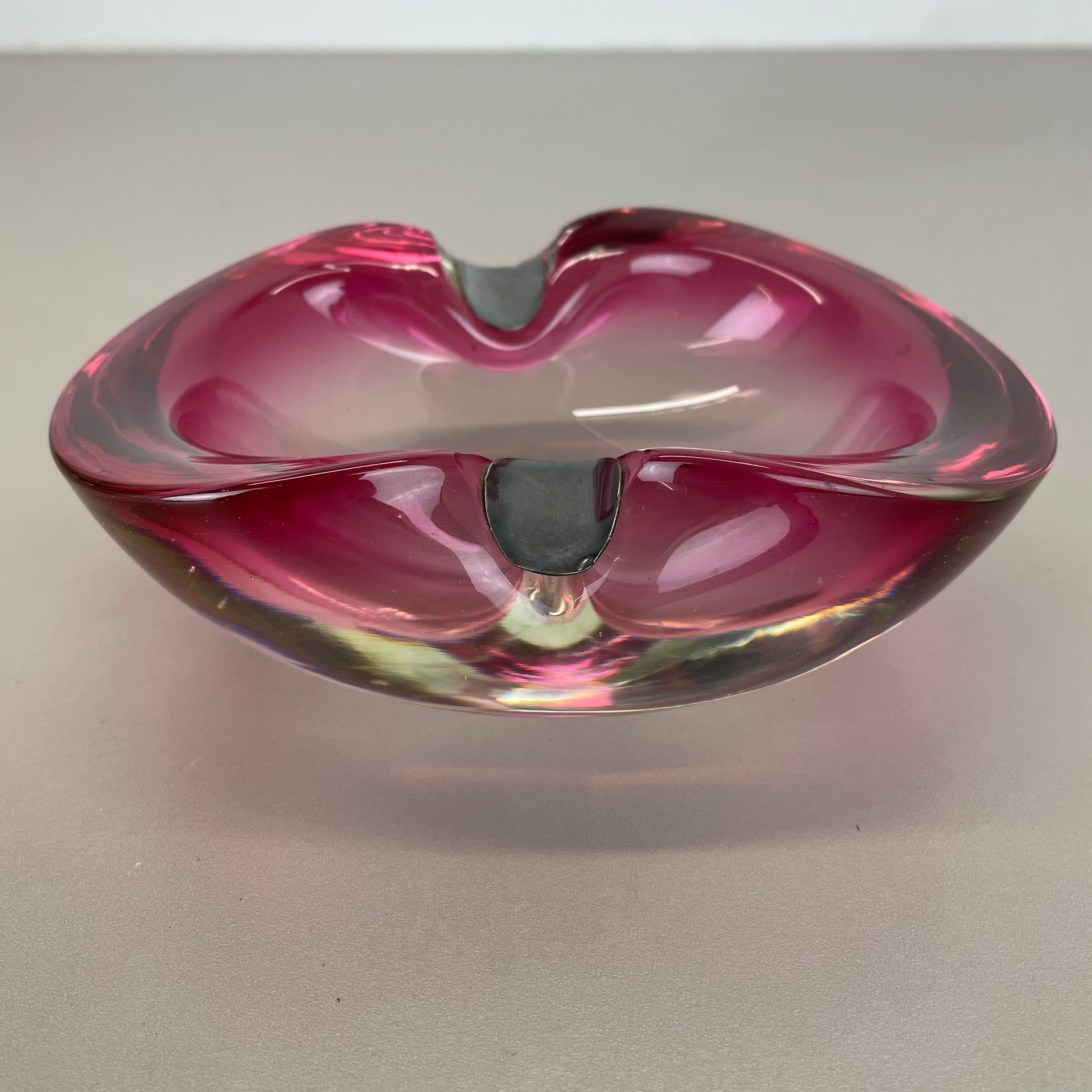 Large Pink Murano Bubble Glass Bowl Ashtray w/ sterling silver 925, Italy, 1970s For Sale 7
