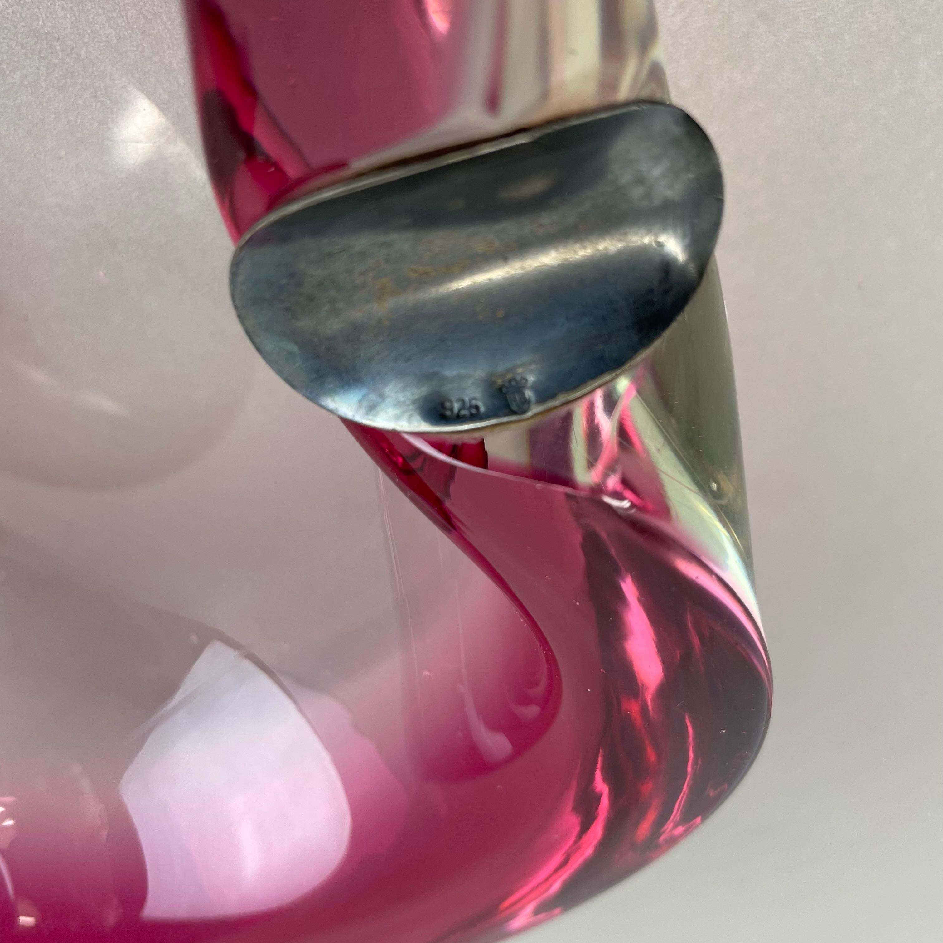 Large Pink Murano Bubble Glass Bowl Ashtray w/ sterling silver 925, Italy, 1970s For Sale 8