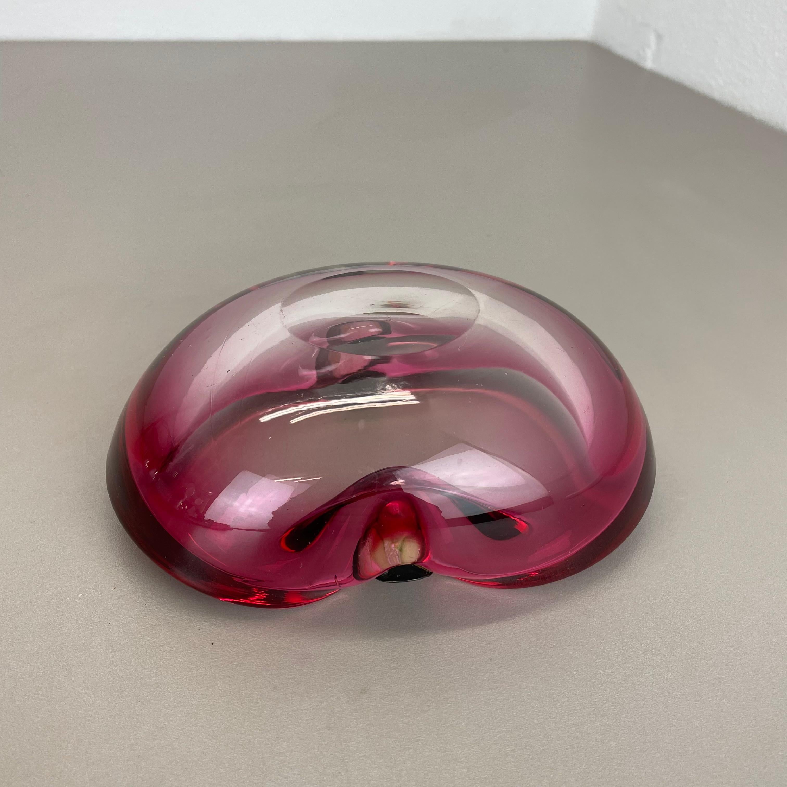 Large Pink Murano Bubble Glass Bowl Ashtray w/ sterling silver 925, Italy, 1970s For Sale 10