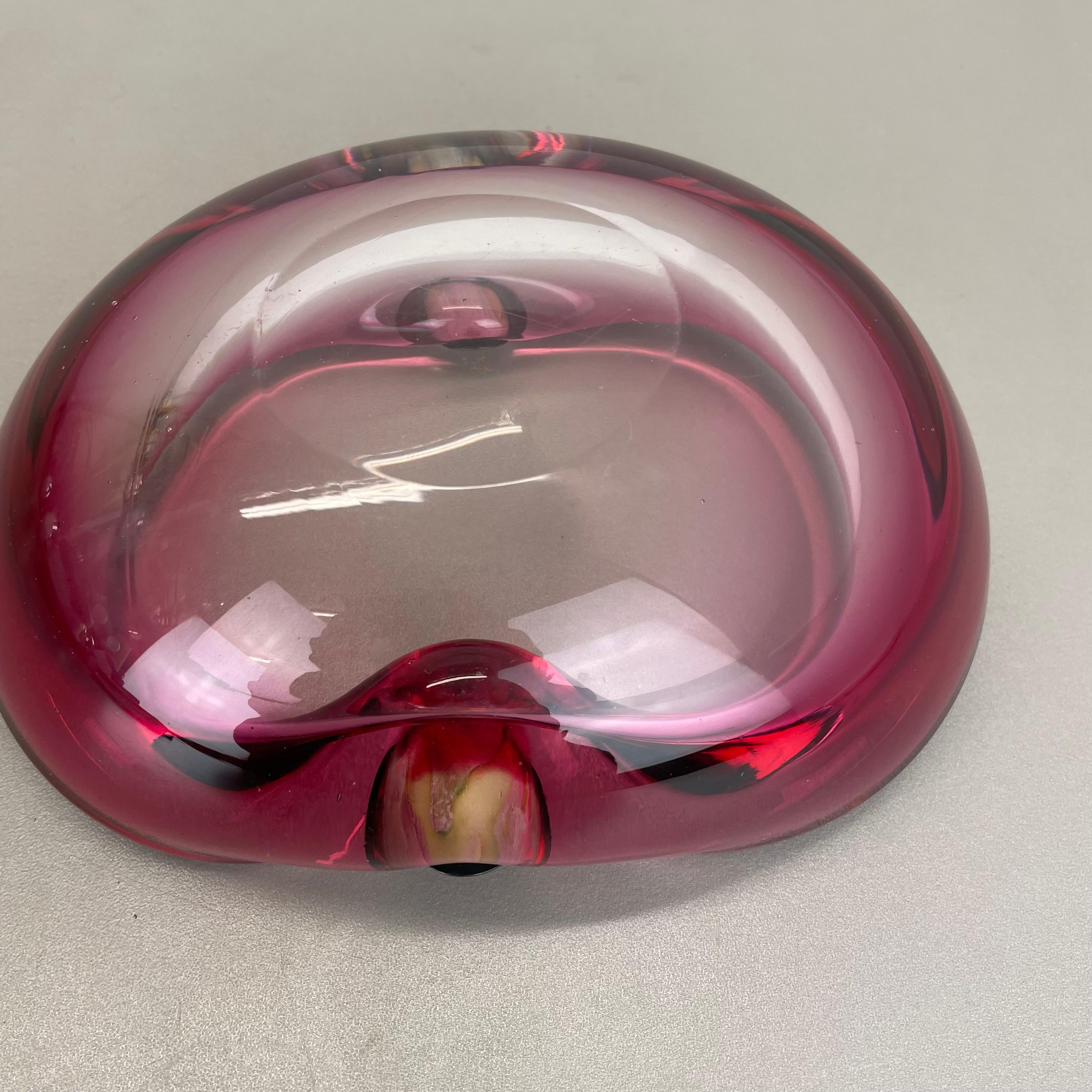 Large Pink Murano Bubble Glass Bowl Ashtray w/ sterling silver 925, Italy, 1970s For Sale 11