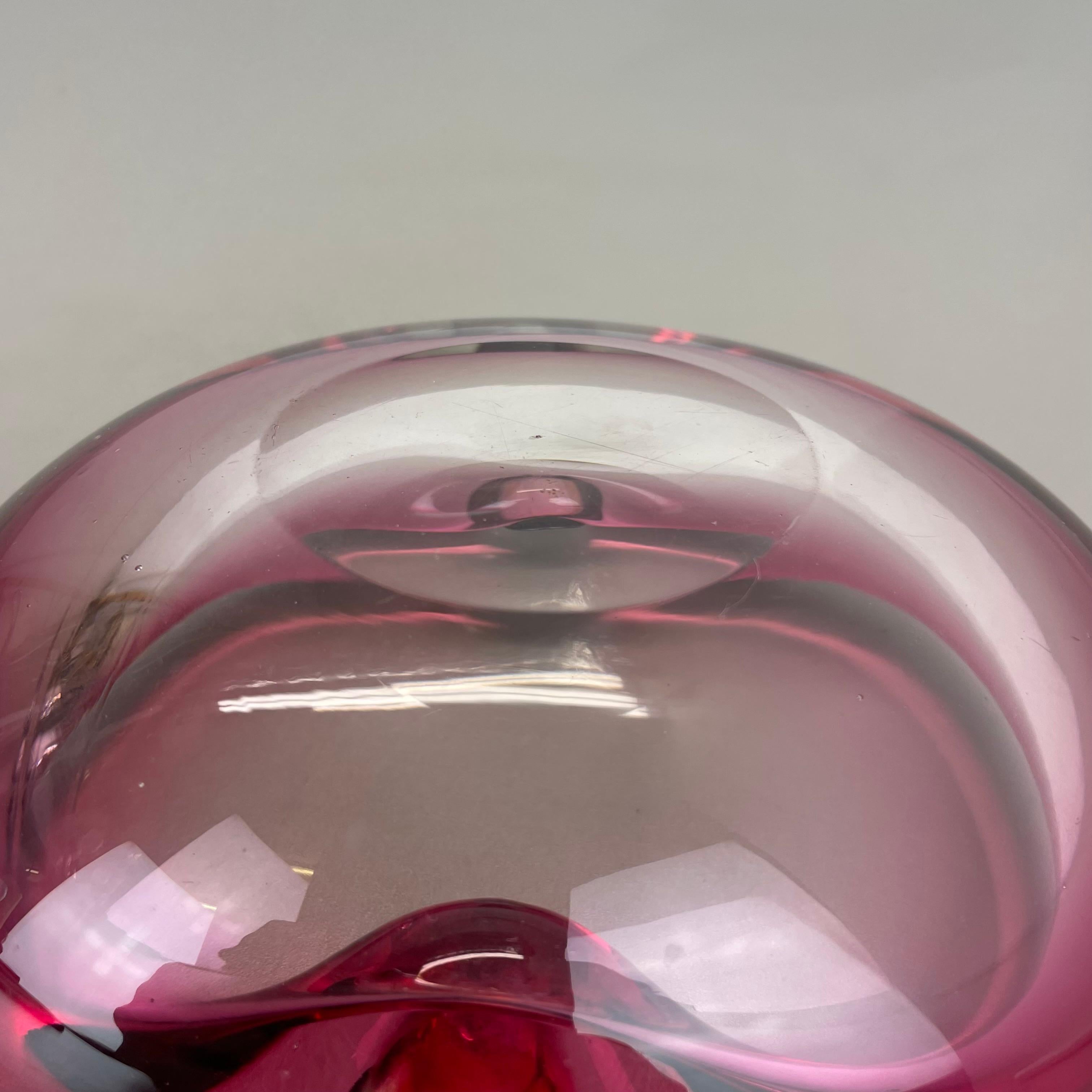 Large Pink Murano Bubble Glass Bowl Ashtray w/ sterling silver 925, Italy, 1970s For Sale 12