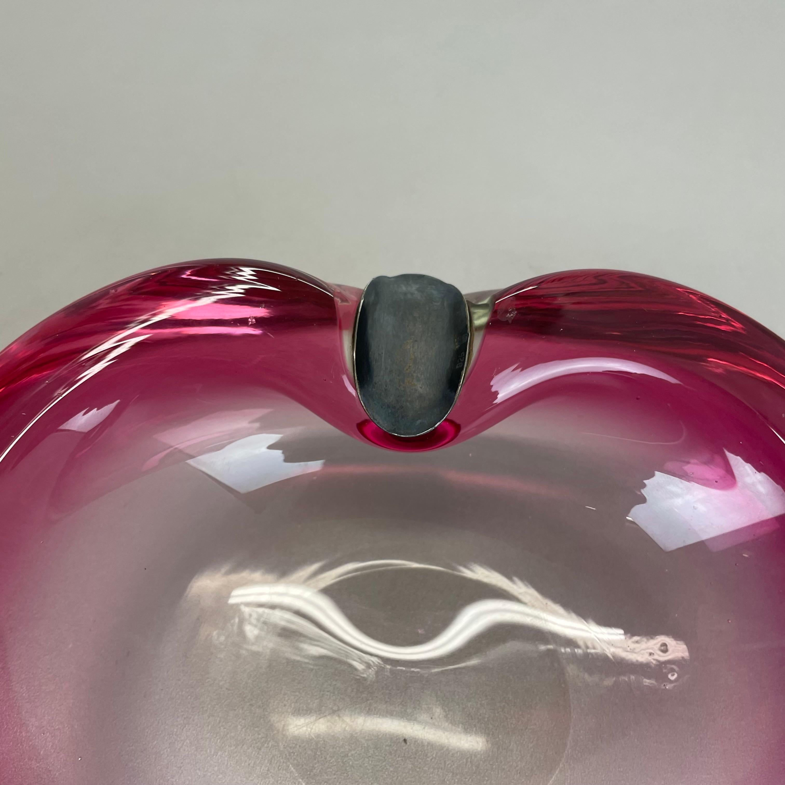 Large Pink Murano Bubble Glass Bowl Ashtray w/ sterling silver 925, Italy, 1970s For Sale 1