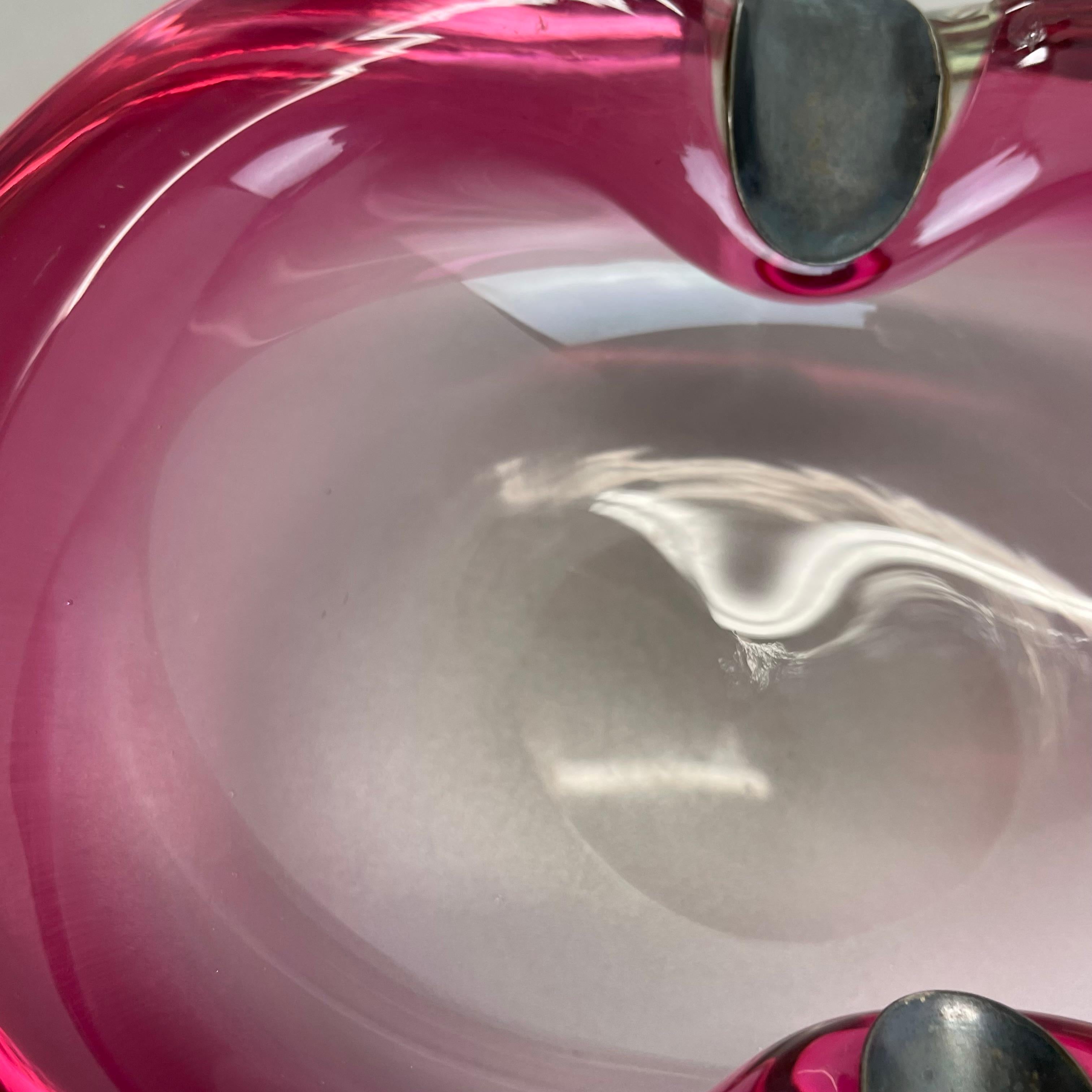 Large Pink Murano Bubble Glass Bowl Ashtray w/ sterling silver 925, Italy, 1970s For Sale 2