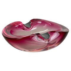 Cenicero grande de cristal burbuja de Murano rosa con plata de ley 925, Italia, años 70
