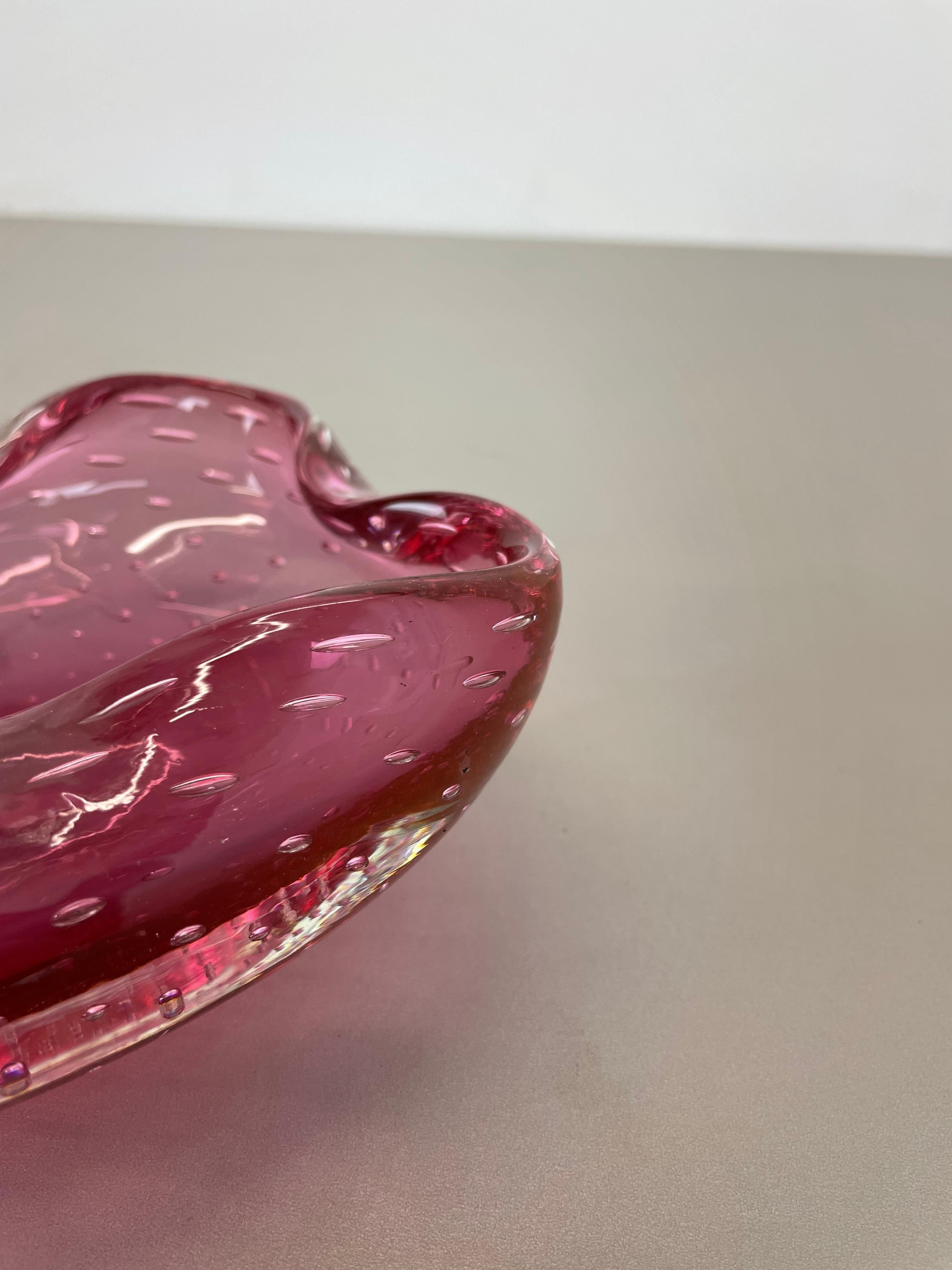 Large Pink Murano Bubble Glass Bowl Element Shell Ashtray Murano, Italy, 1970s For Sale 3
