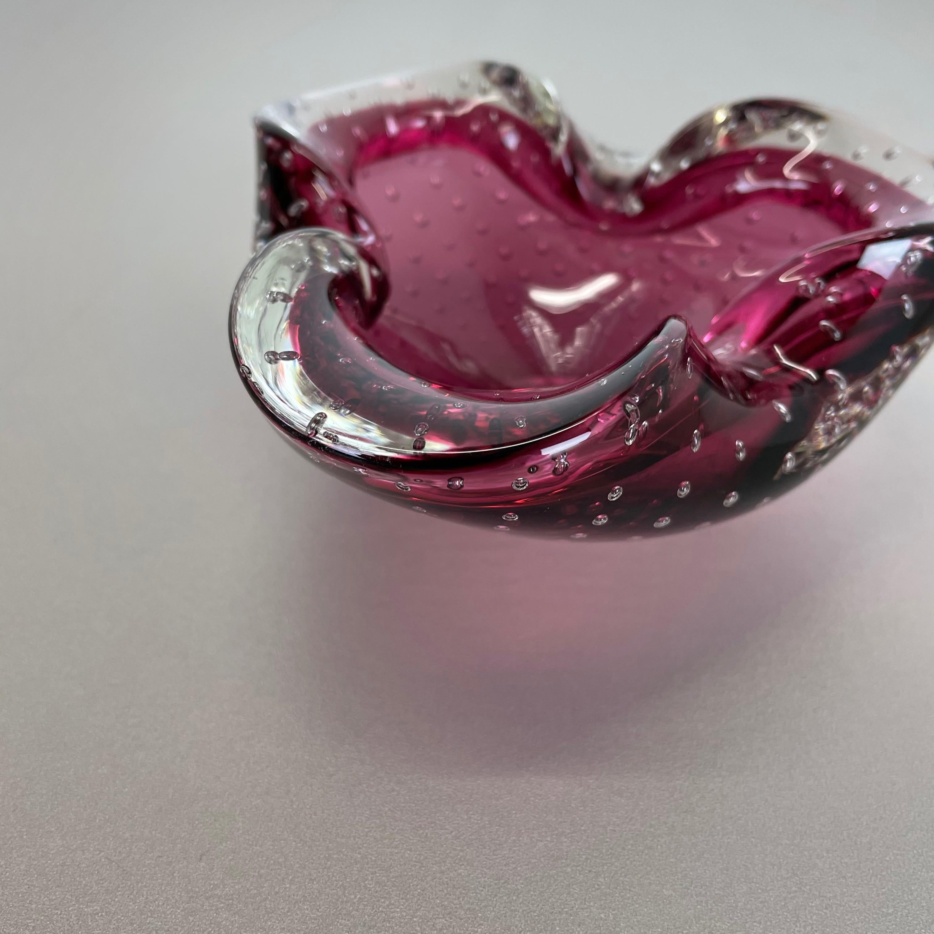 Large Pink Murano Bubble Glass Bowl Element Shell Ashtray Murano, Italy, 1970s For Sale 2