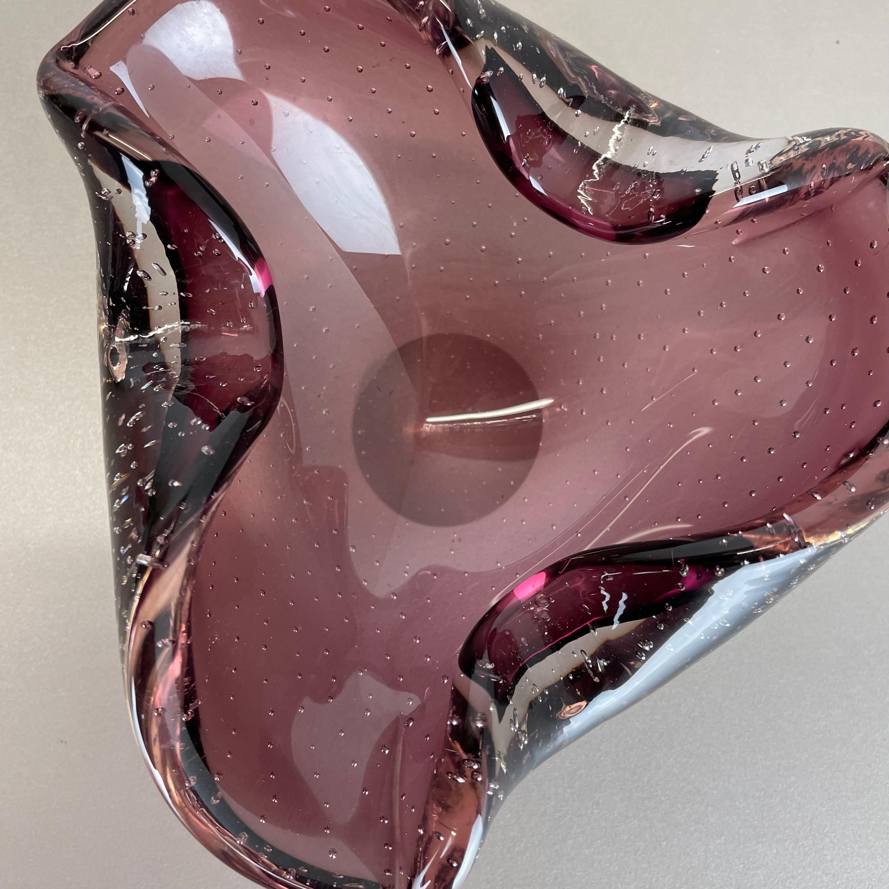 Large Pink Murano Bubble Glass Bowl Element Shell Ashtray Murano, Italy, 1970s For Sale 5