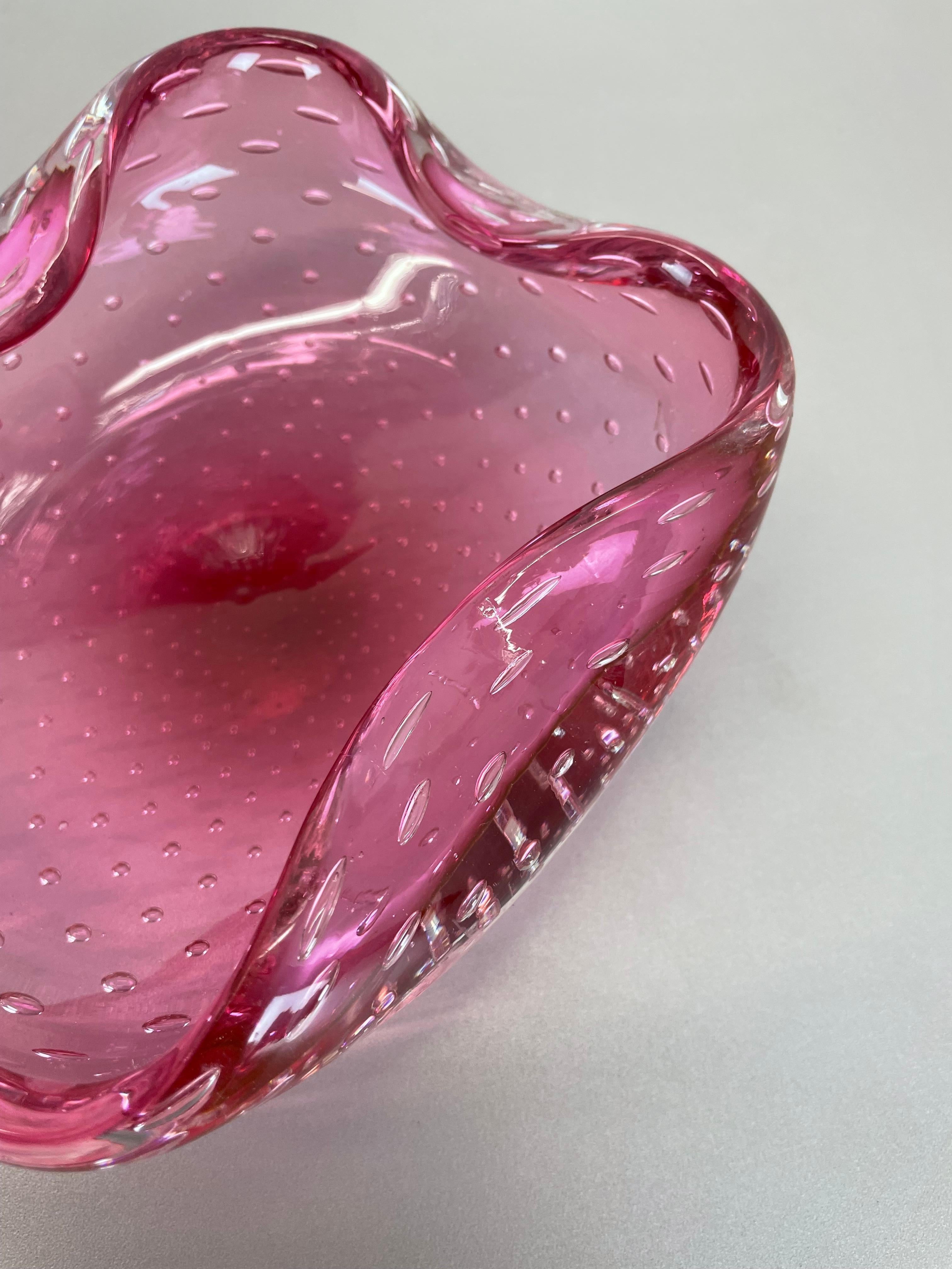 Large Pink Murano Bubble Glass Bowl Element Shell Ashtray Murano, Italy, 1970s For Sale 6