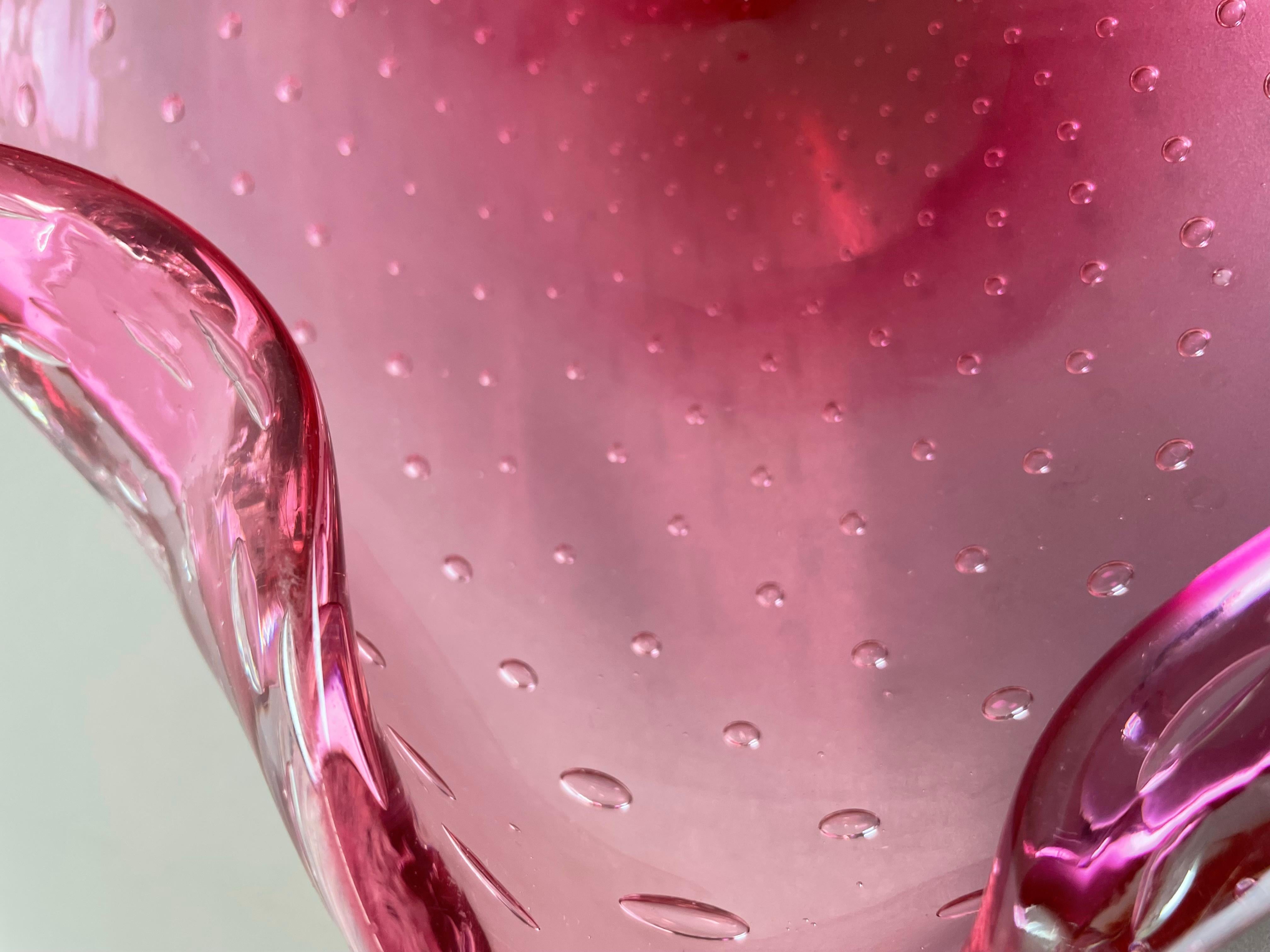 Großer rosafarbener Murano-Glasschalen-Element-Muschelaschenbecher Murano, Italien, 1970er Jahre im Angebot 9