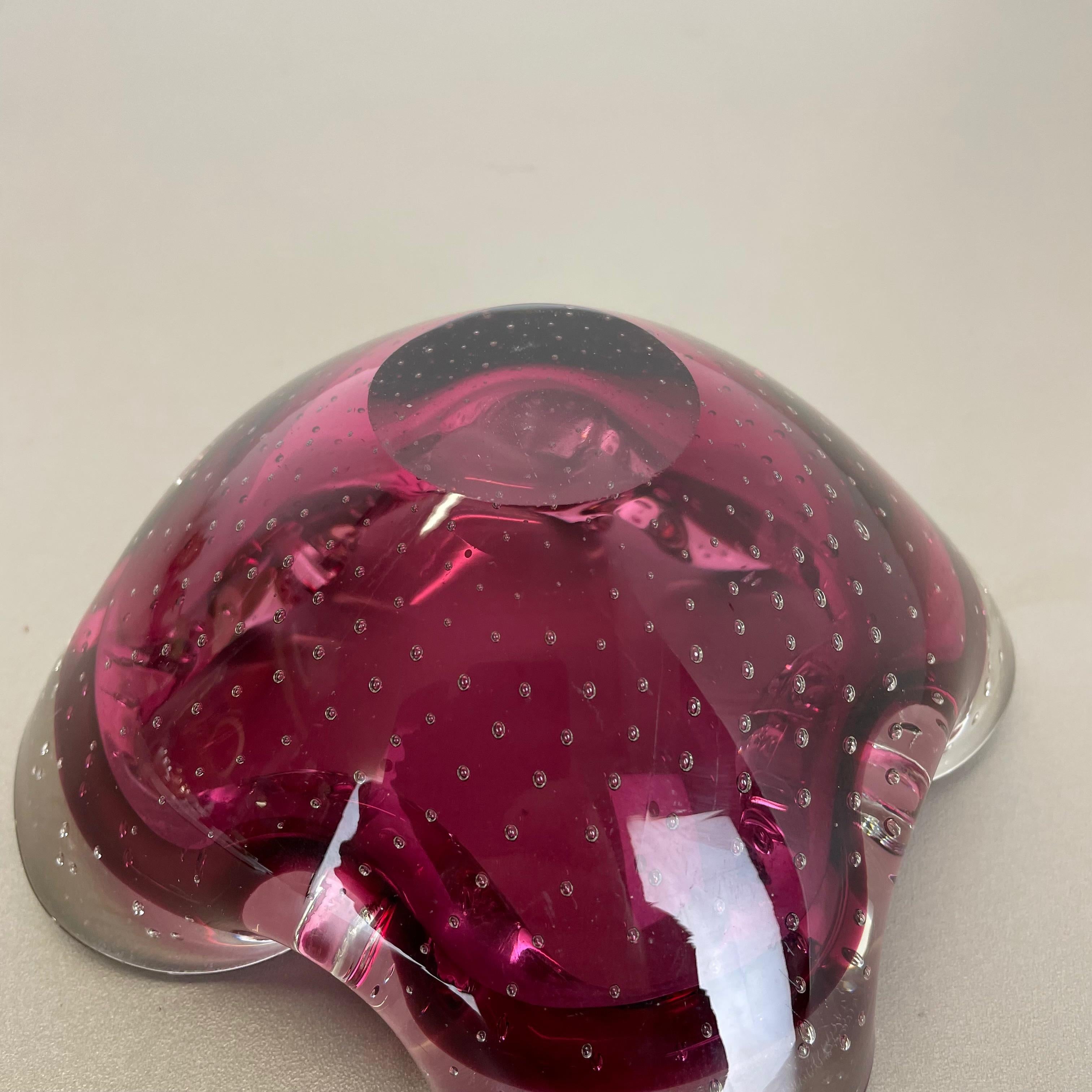 Large Pink Murano Bubble Glass Bowl Element Shell Ashtray Murano, Italy, 1970s For Sale 9