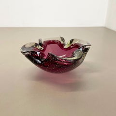 Large Pink Murano Bubble Glass Bowl Element Shell Ashtray Murano, Italy, 1970s