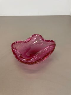 Large Pink Murano Bubble Glass Bowl Element Shell Ashtray Murano, Italy, 1970s