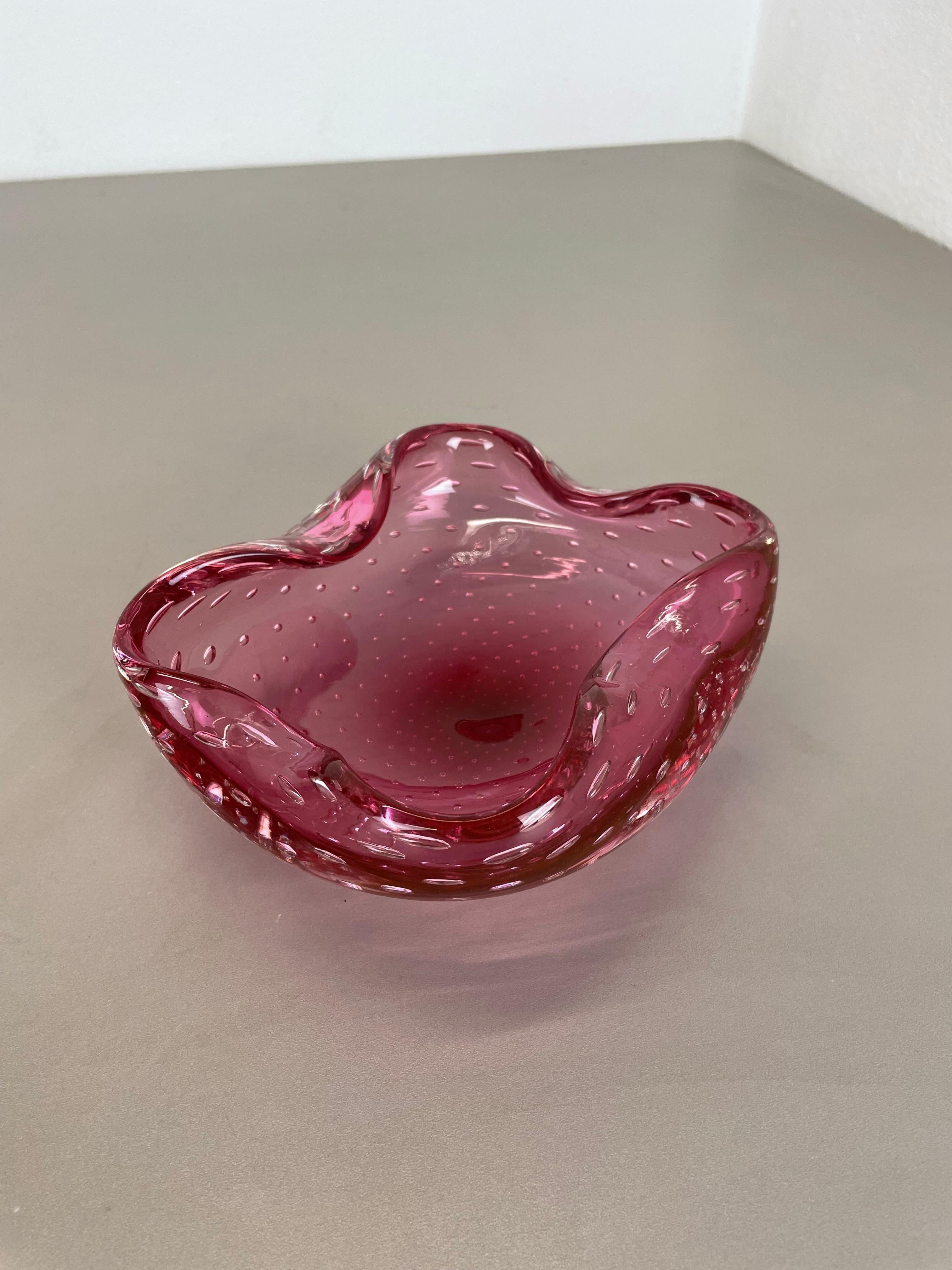 Italian Large Pink Murano Bubble Glass Bowl Element Shell Ashtray Murano, Italy, 1970s For Sale