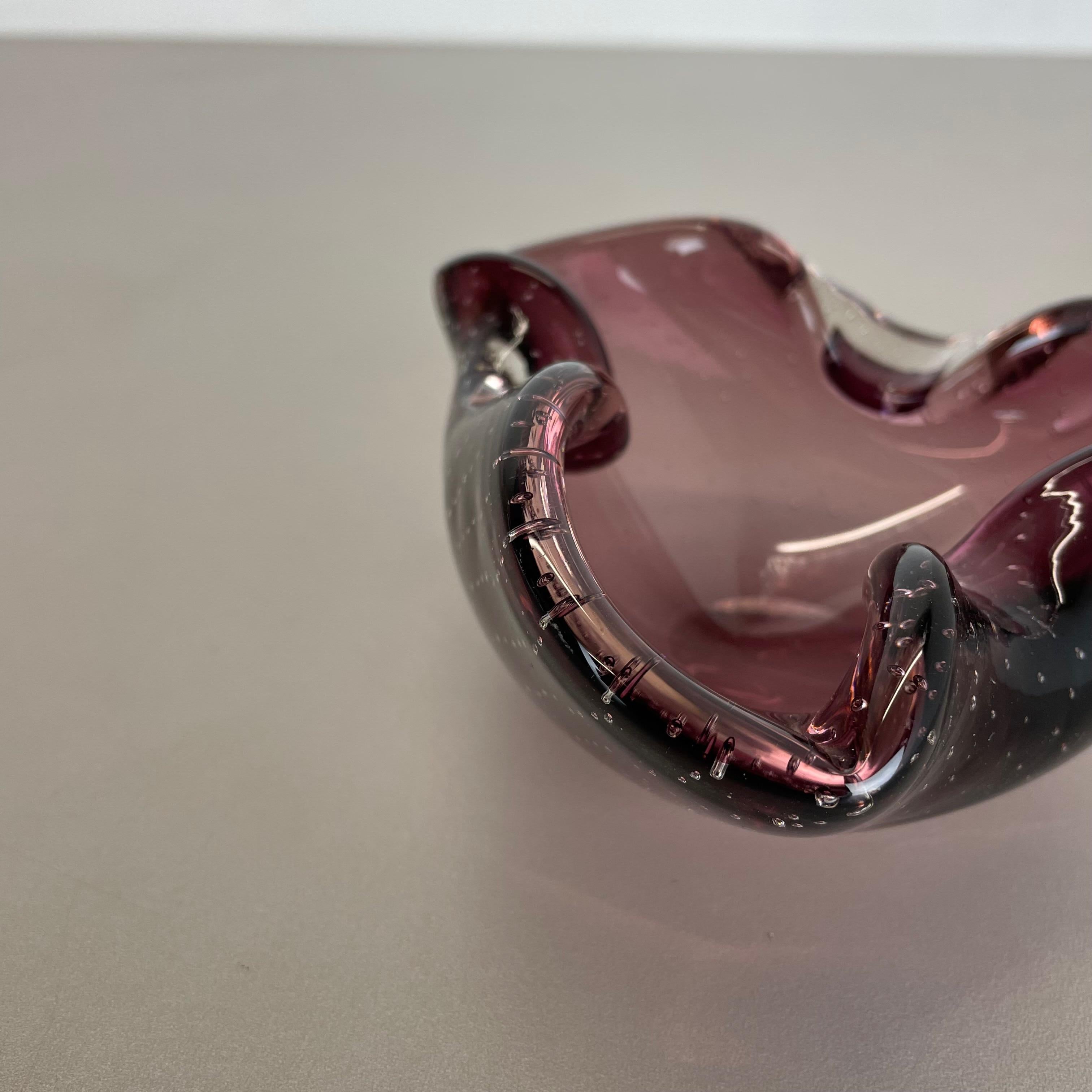 Murano Glass Large Pink Murano Bubble Glass Bowl Element Shell Ashtray Murano, Italy, 1970s For Sale