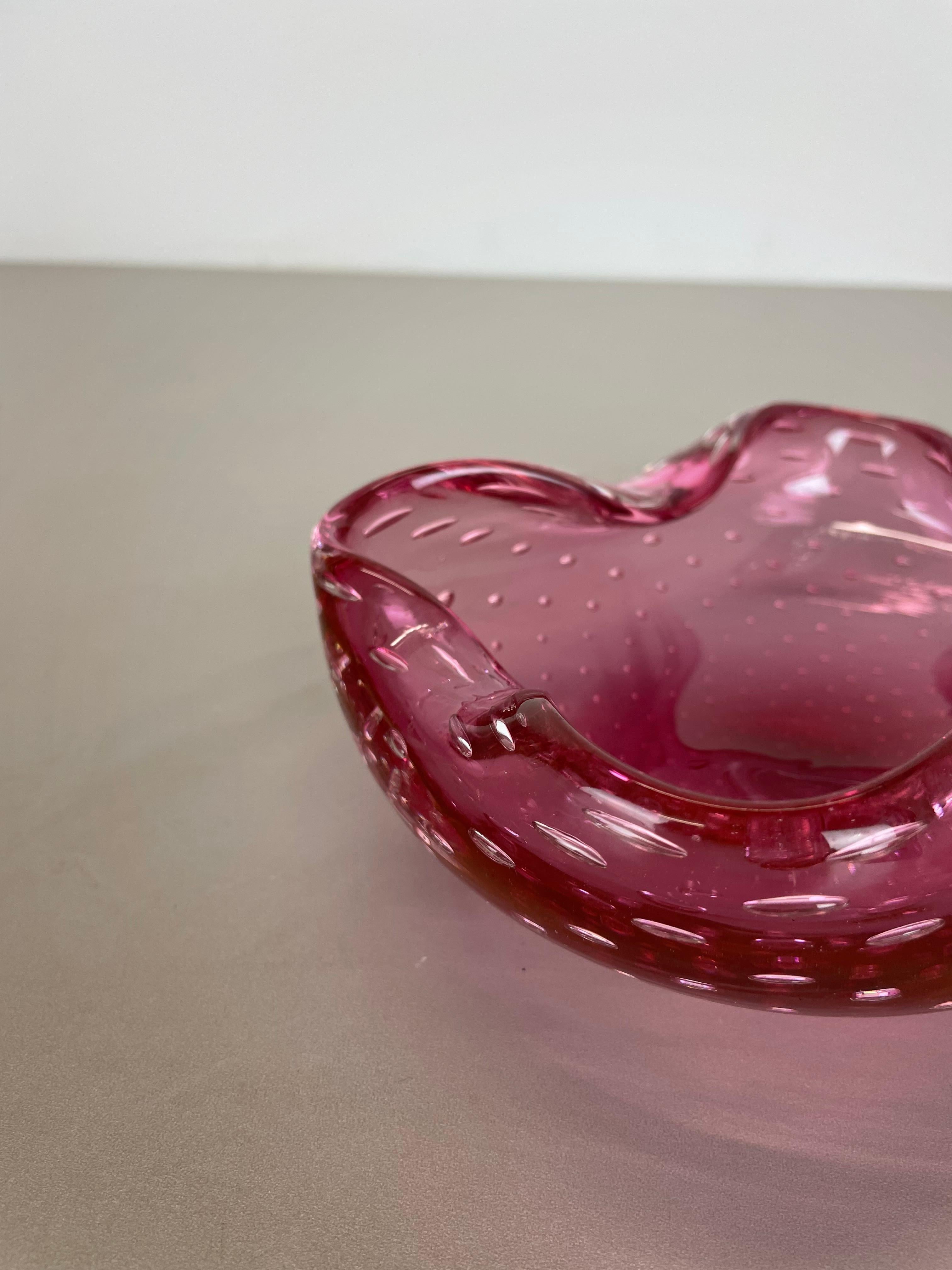 Large Pink Murano Bubble Glass Bowl Element Shell Ashtray Murano, Italy, 1970s For Sale 1
