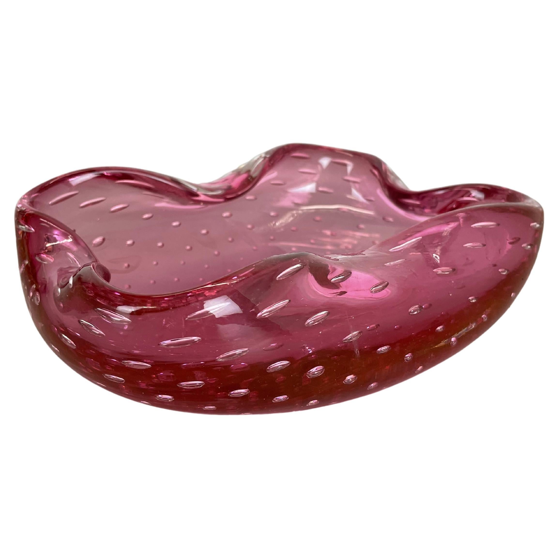 Large Pink Murano Bubble Glass Bowl Element Shell Ashtray Murano, Italy, 1970s For Sale