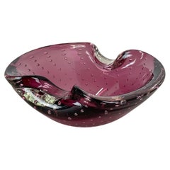 Cenicero de concha de elemento de cristal burbuja rosa de Murano, Italia, años 70