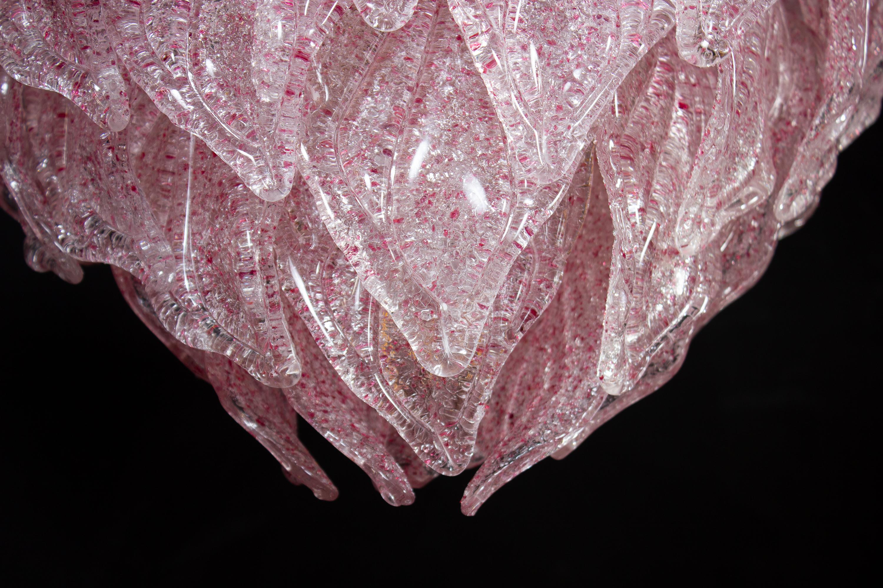 Large Pink Murano Glass Chandeliers Italian Modern, 1970s In Excellent Condition For Sale In Rome, IT