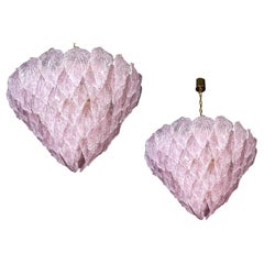 Grande lampadario rosa in vetro di Murano, moderno italiano, anni '70