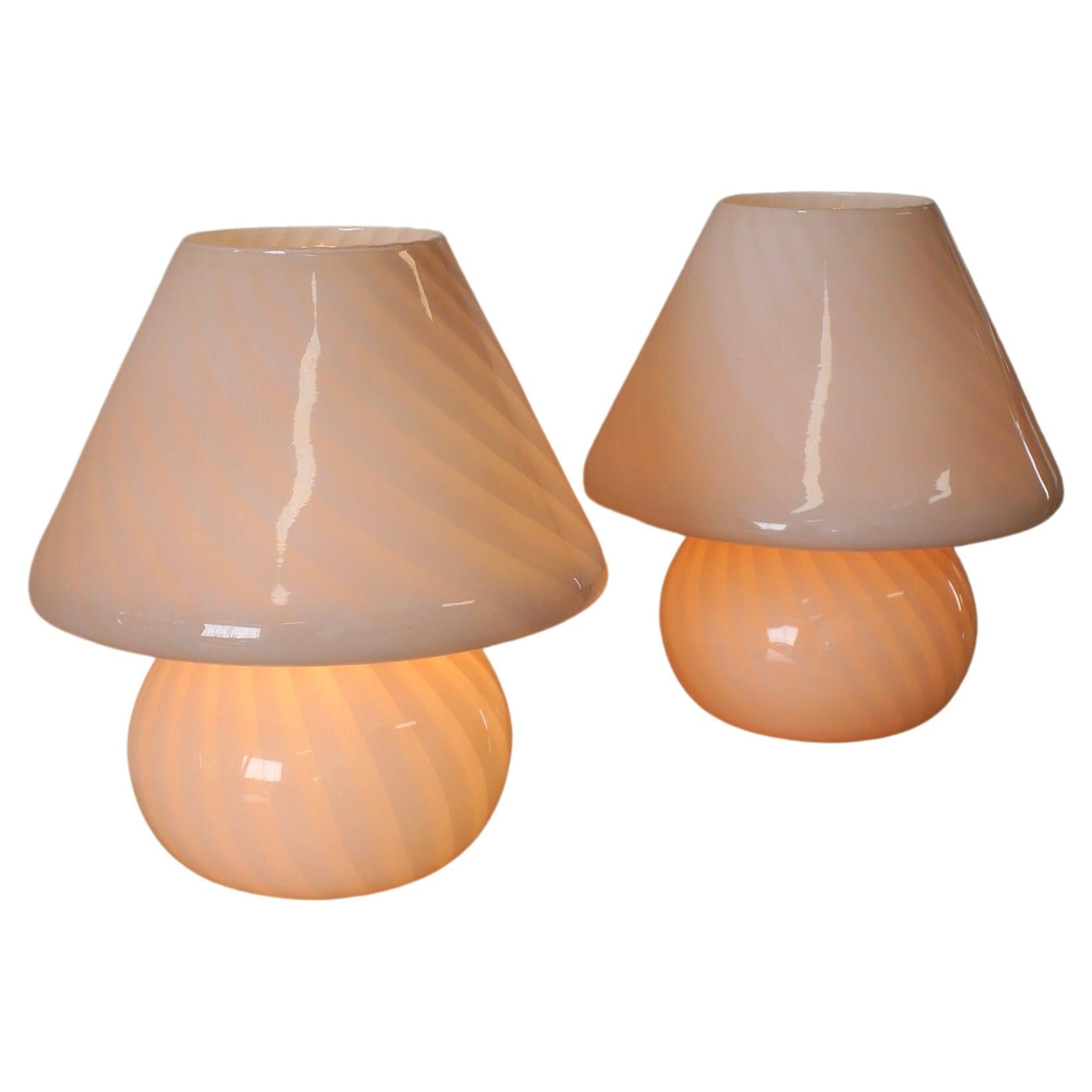 Large Pink Murano Mushroom Lamp pair