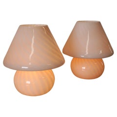 Large Pink Murano Mushroom Lamp pair