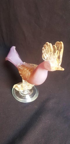Large pink opal bird with gold leaf by Alfredo Barbini for Cenedese 1940