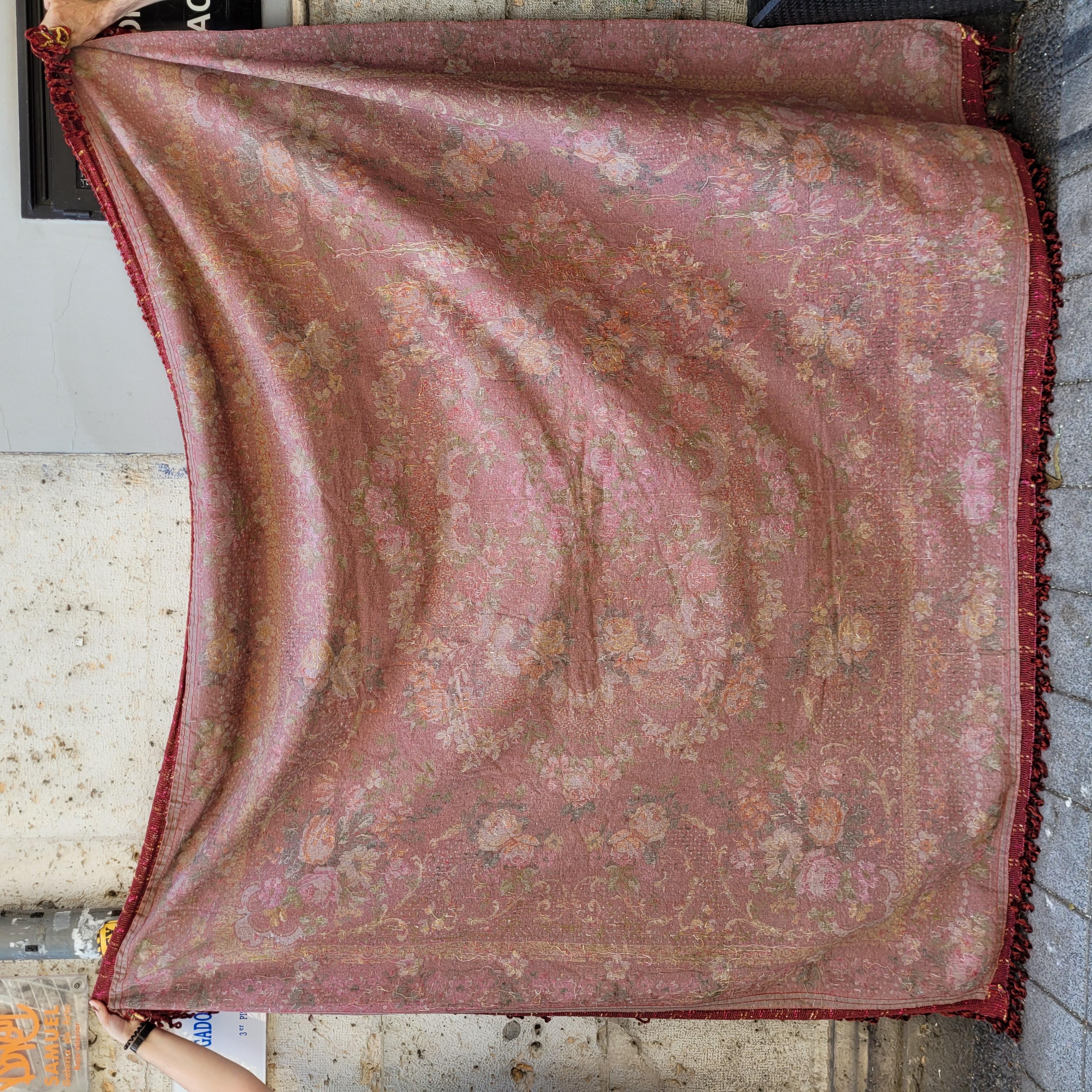 Large Pink Orange Floral Bedspread/Tapestry, Silk Velvet, 40's For Sale 6