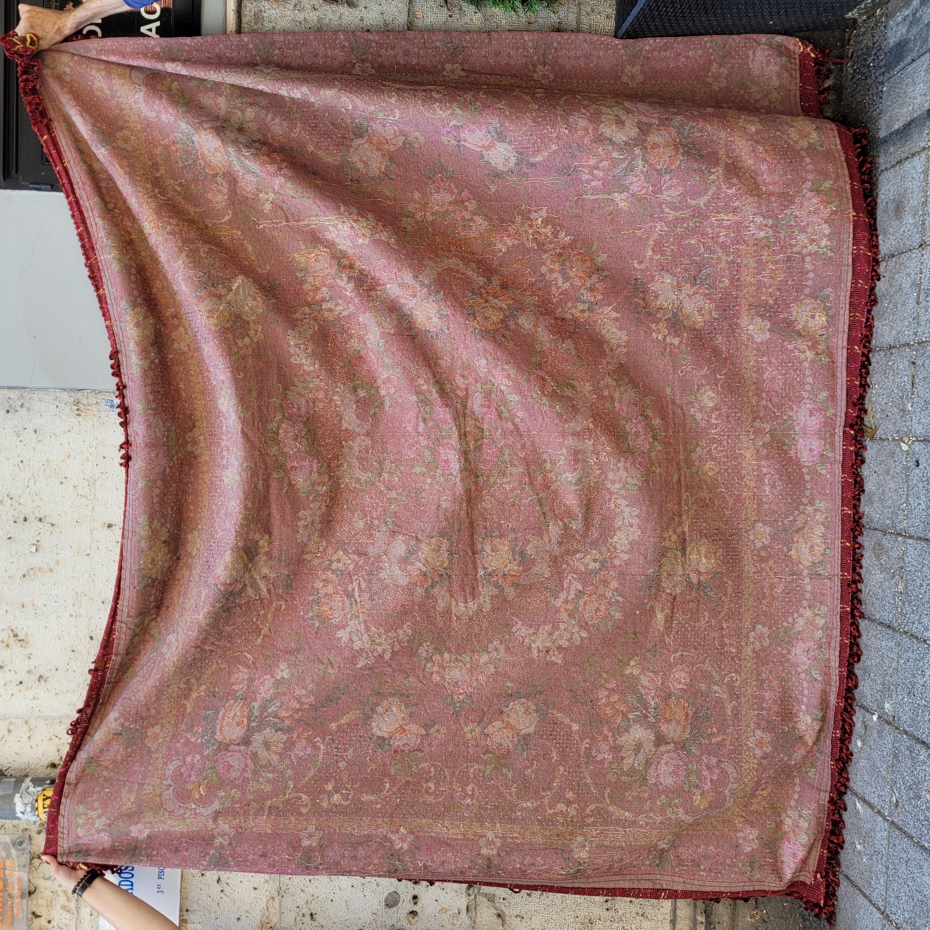 Large Pink Orange Floral Bedspread/Tapestry, Silk Velvet, 40's For Sale 7