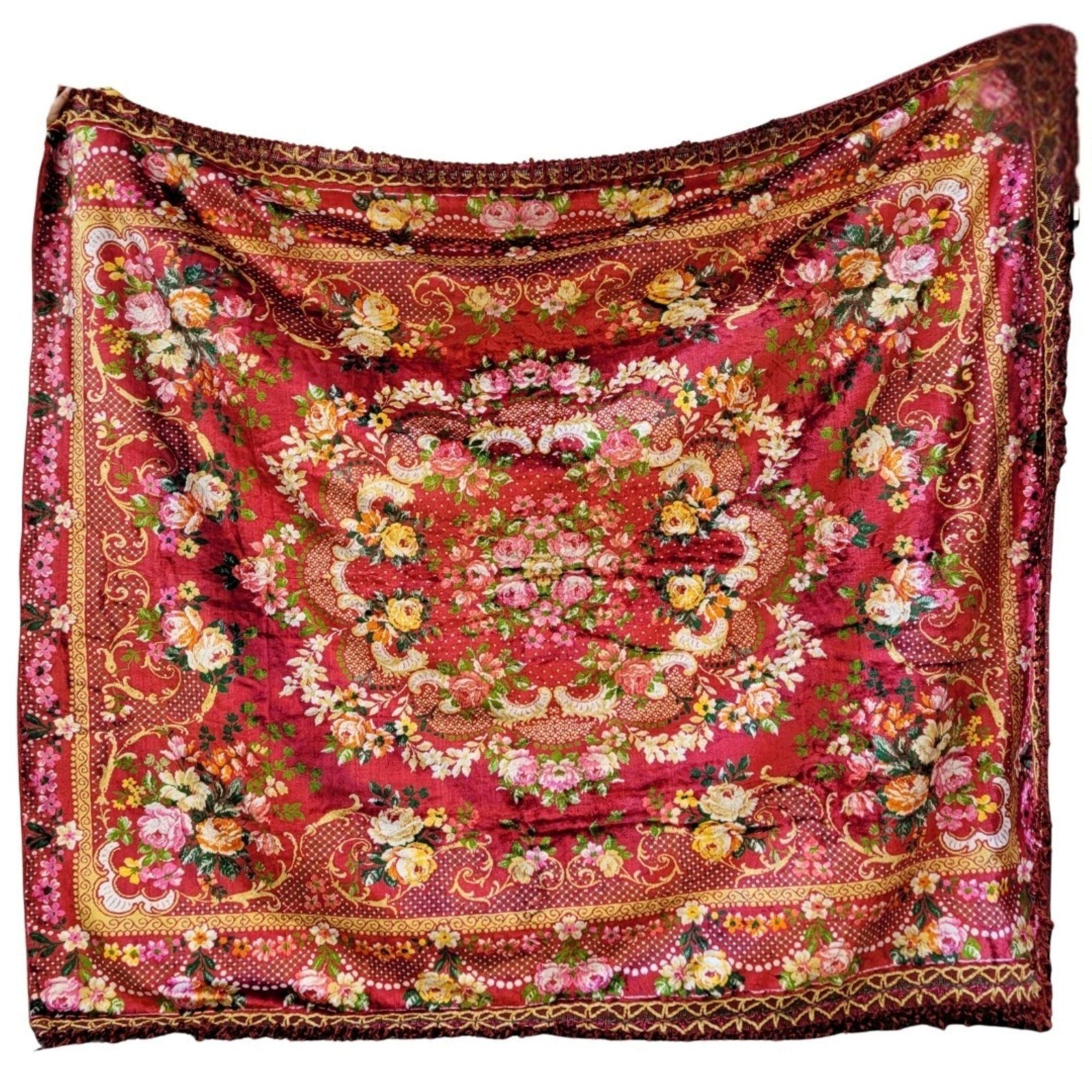 Large Pink Orange Floral Bedspread/Tapestry, Silk Velvet, 40's For Sale 11