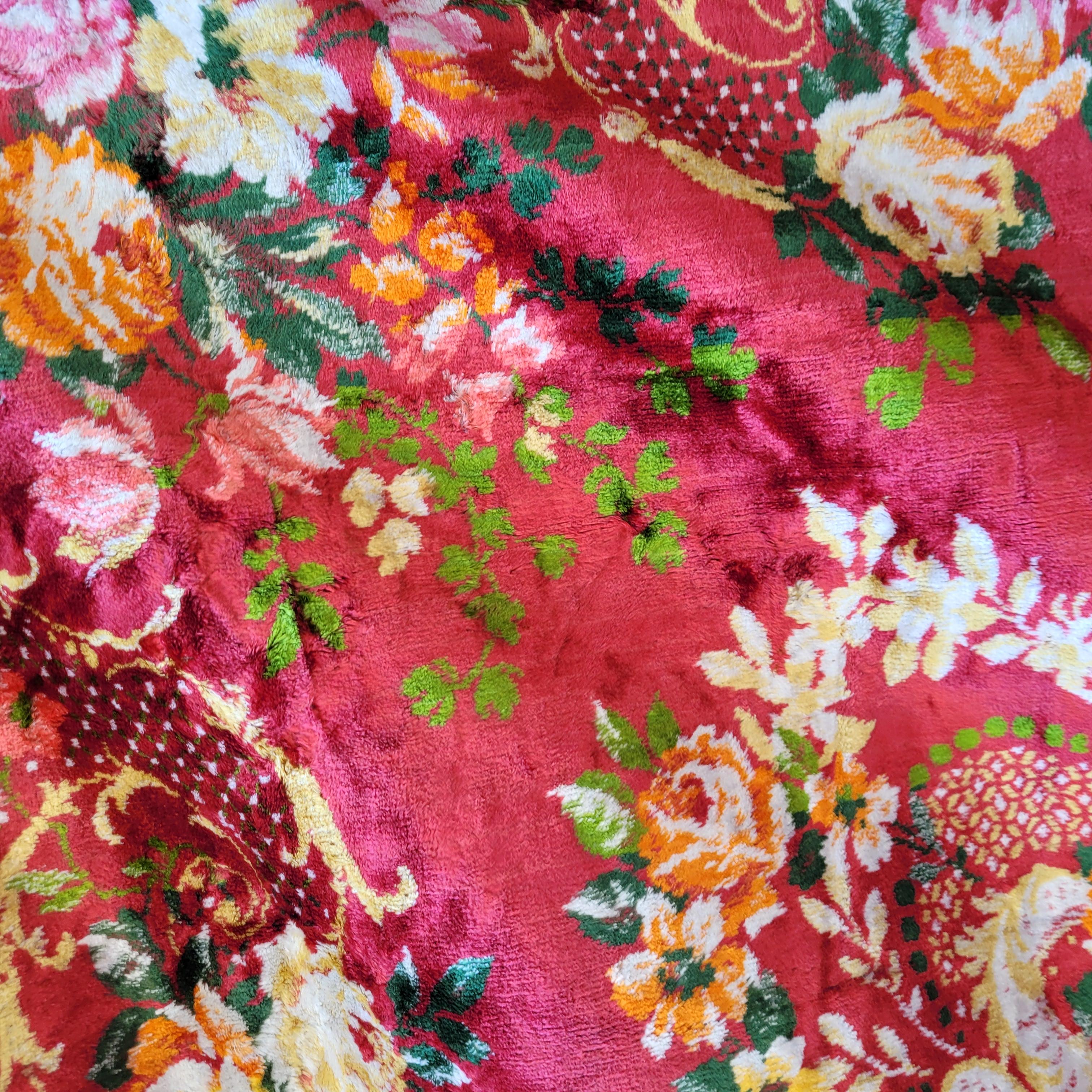 Large Pink Orange Floral Bedspread/Tapestry, Silk Velvet, 40's For Sale 12