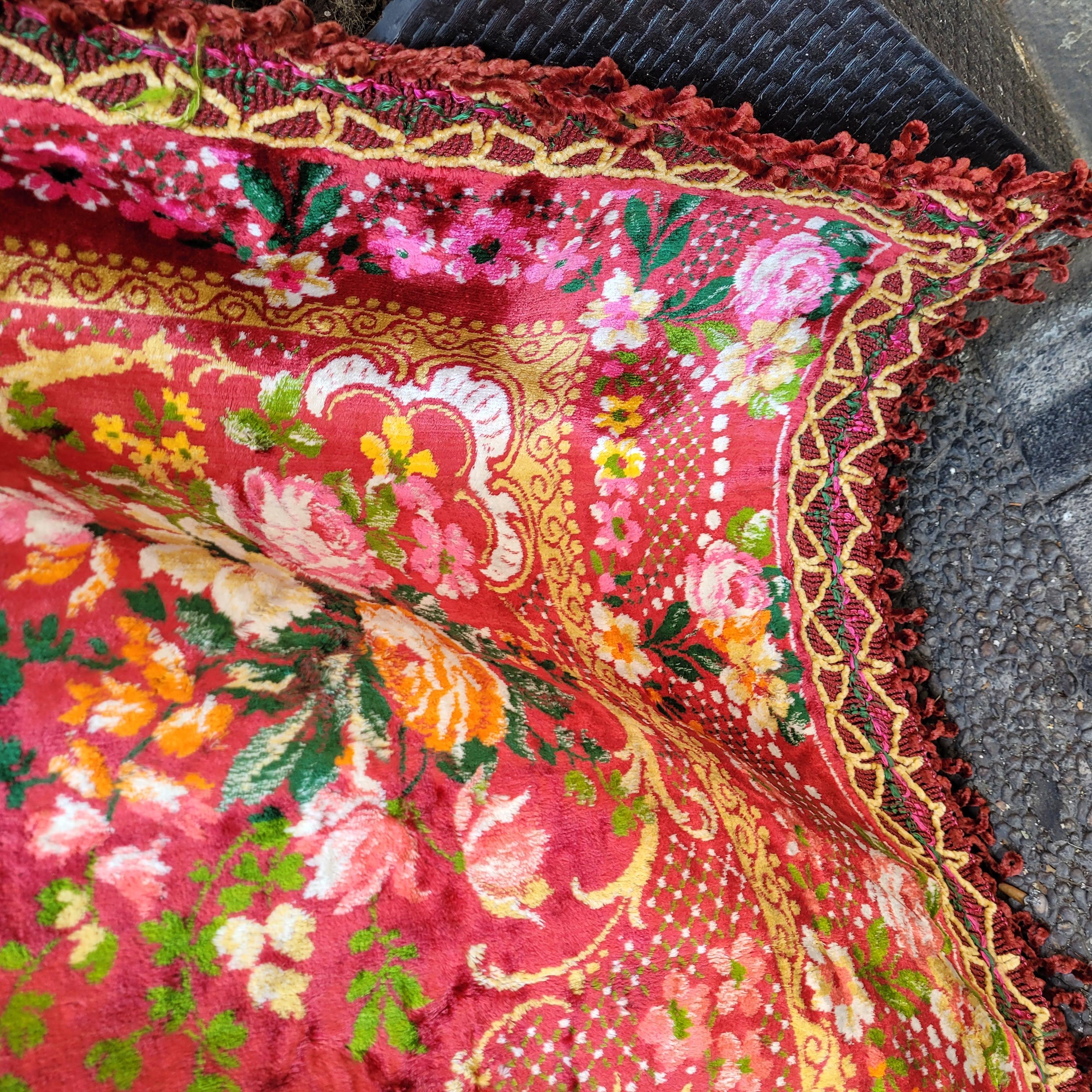 Large Pink Orange Floral Bedspread/Tapestry, Silk Velvet, 40's For Sale 13
