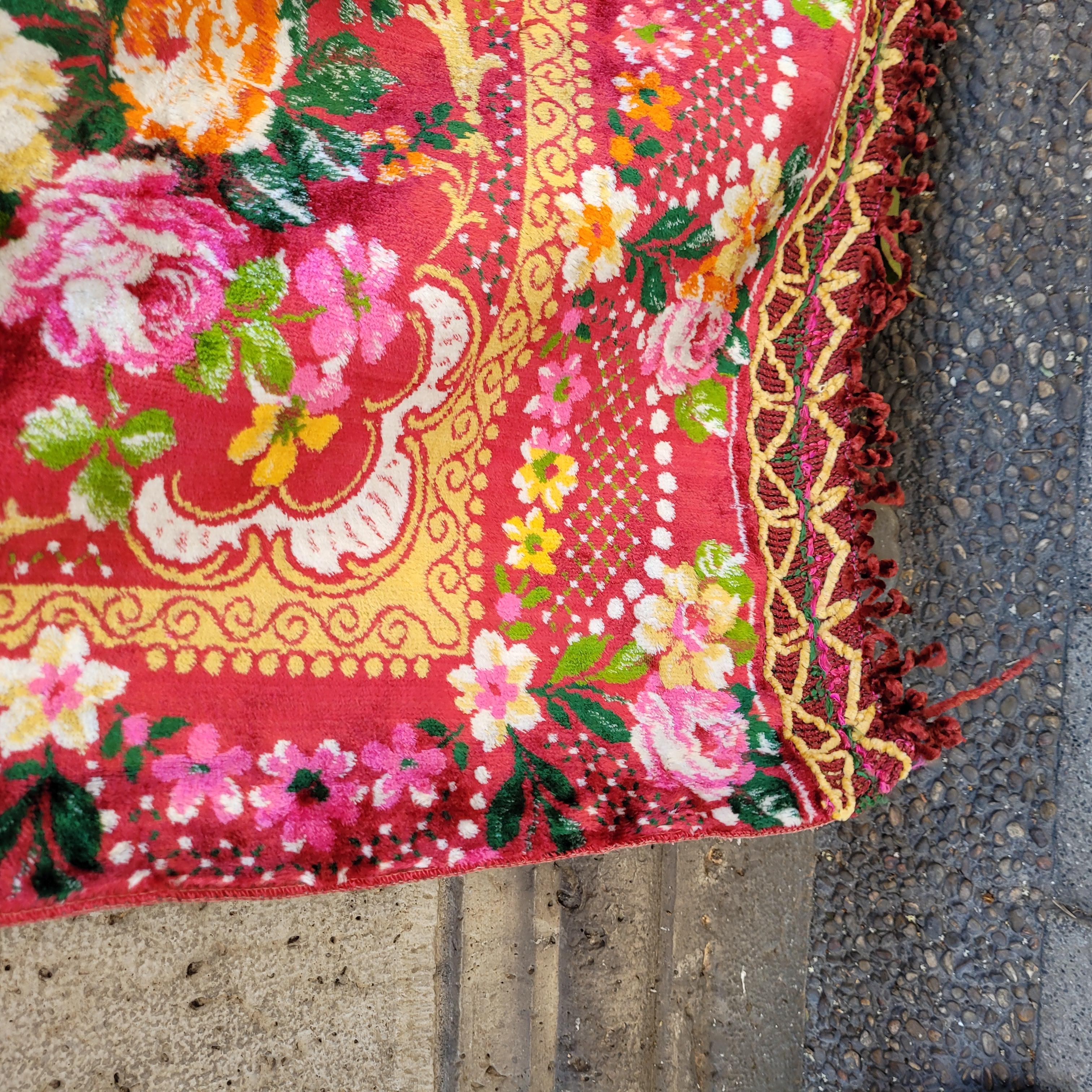 Large Pink Orange Floral Bedspread/Tapestry, Silk Velvet, 40's For Sale 14