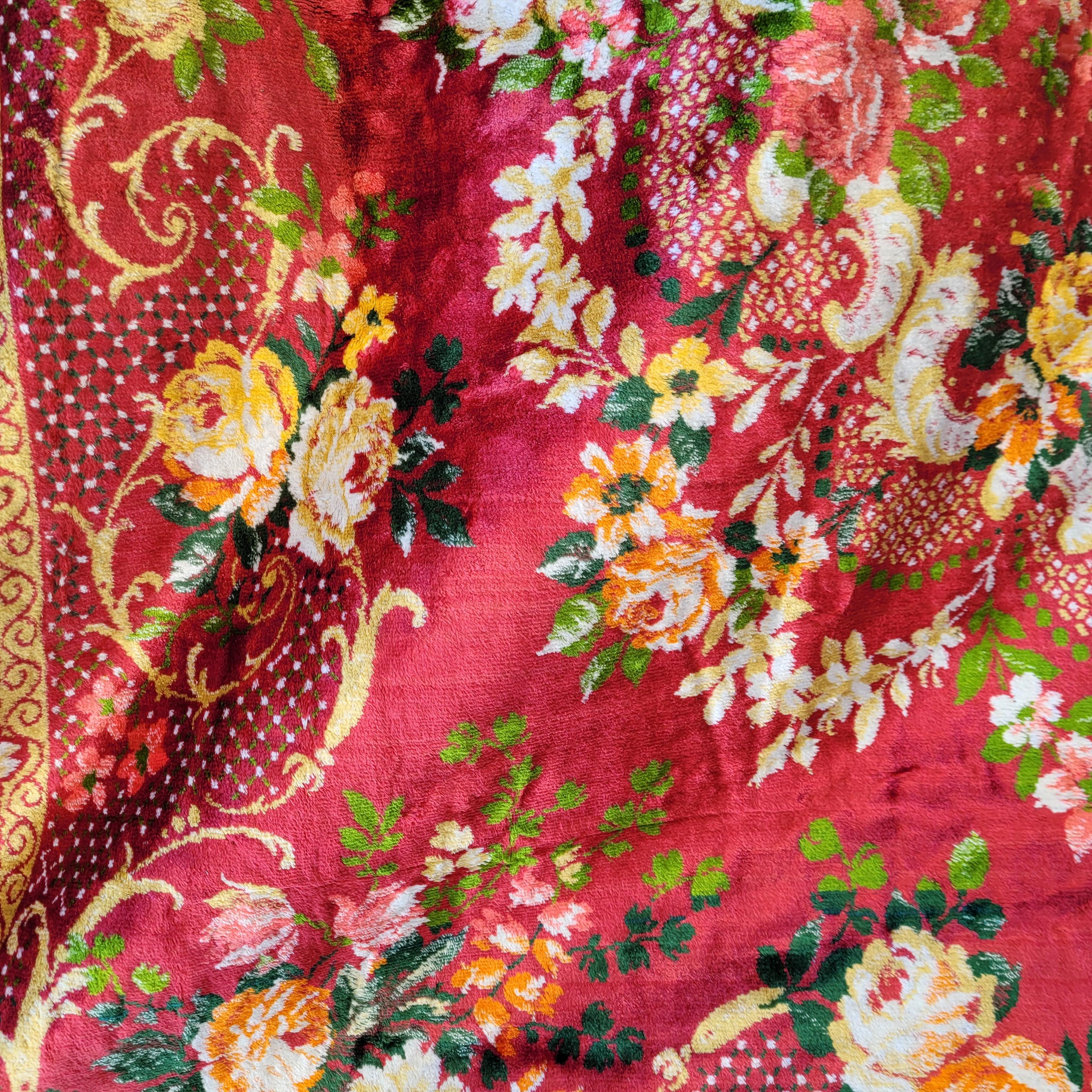 Women's or Men's Large Pink Orange Floral Bedspread/Tapestry, Silk Velvet, 40's For Sale