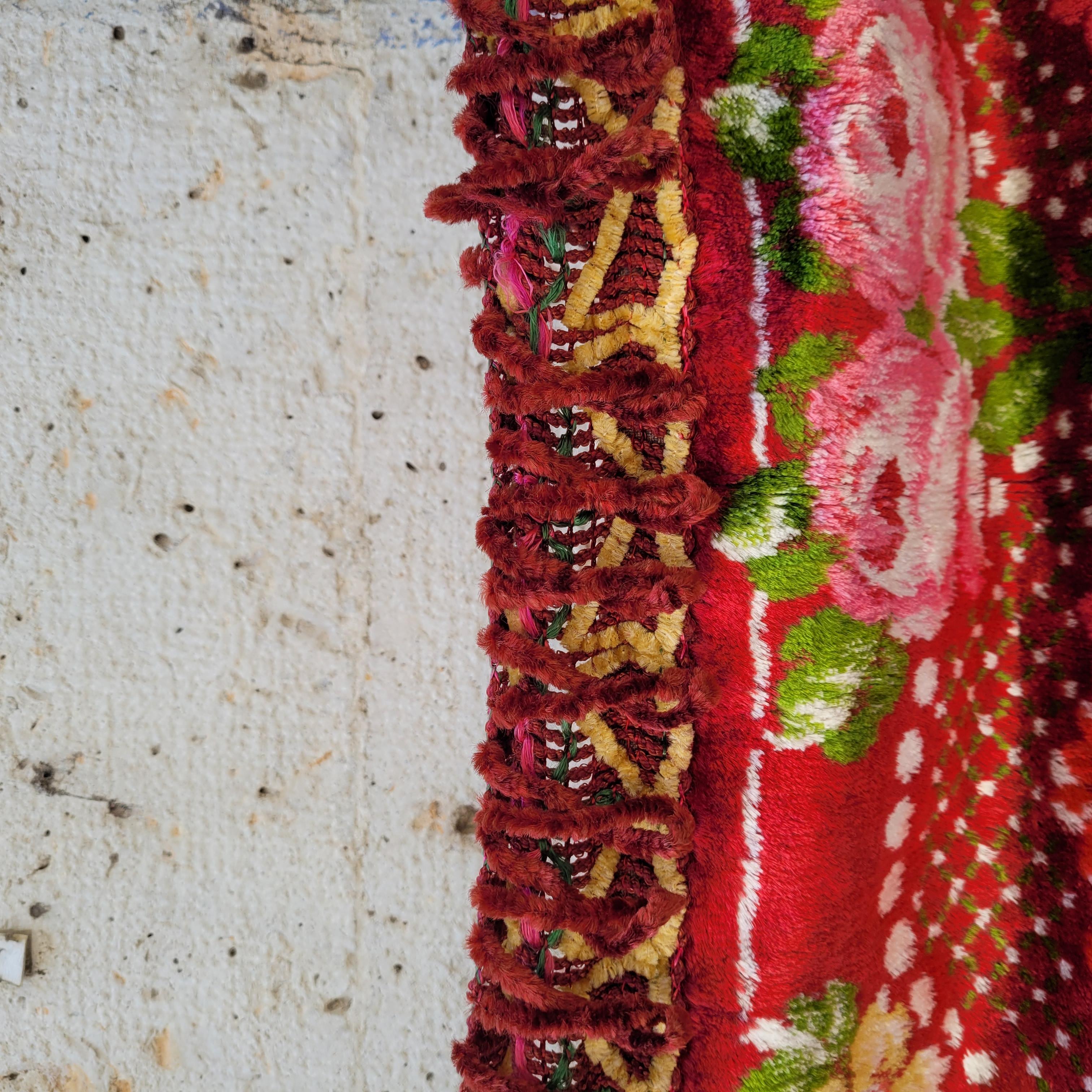 Large Pink Orange Floral Bedspread/Tapestry, Silk Velvet, 40's For Sale 2