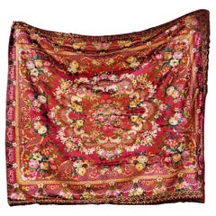 Large Pink Orange Floral Bedspread/Tapestry, Silk Velvet, 40's