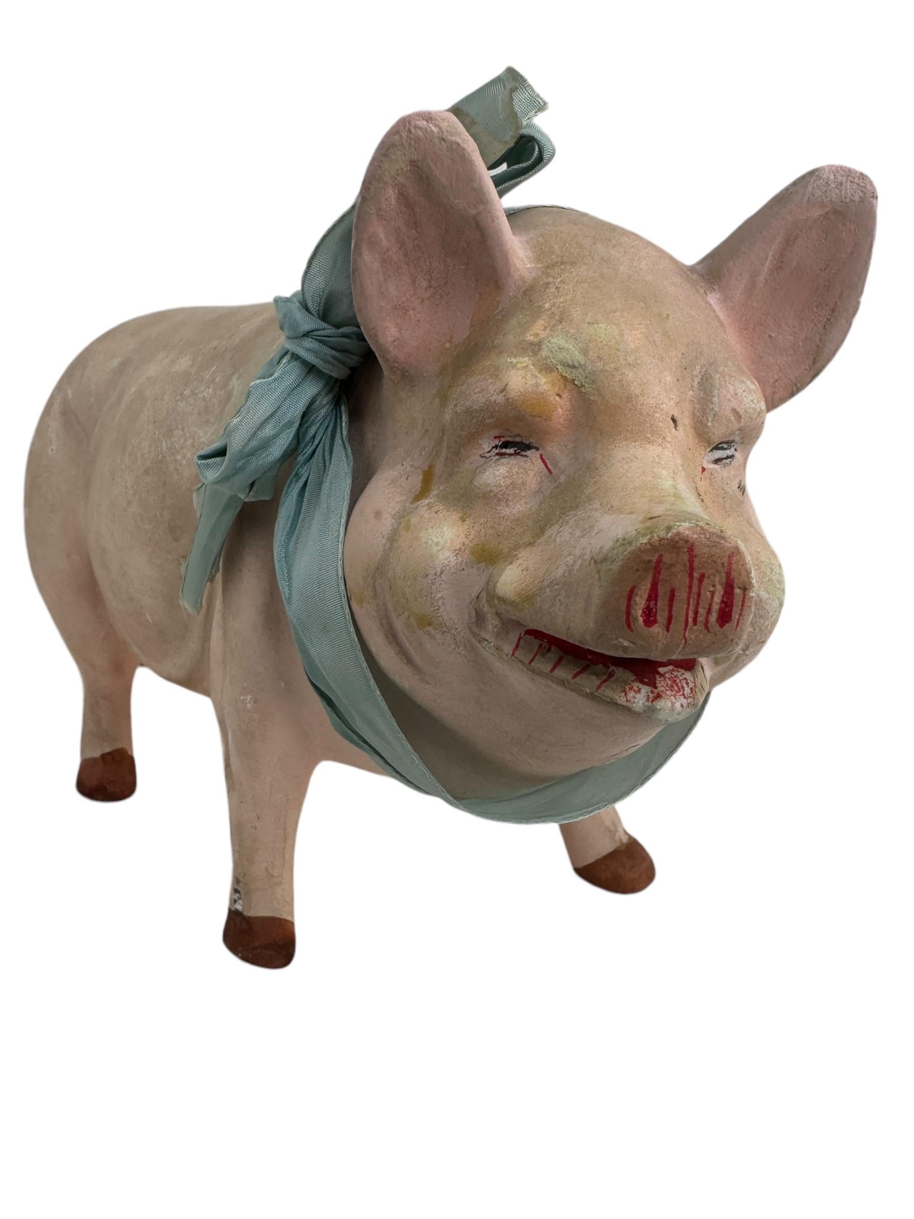 Large Pink Pig Lucky Charm Composition Candy Container, Antique, German, 1910s 5