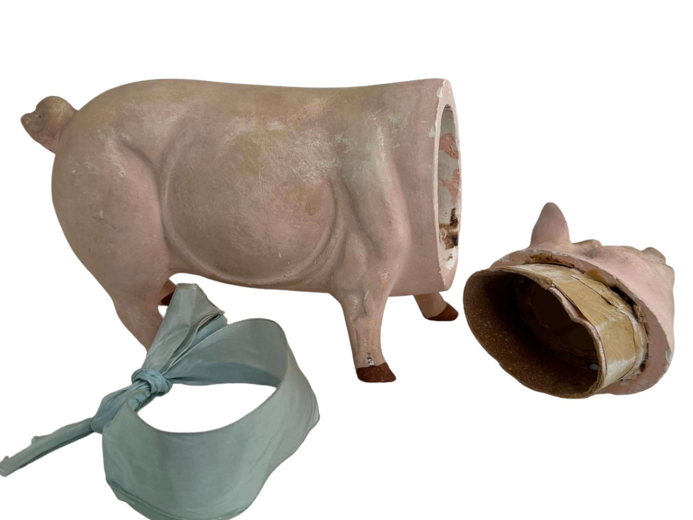 Large Pink Pig Lucky Charm Composition Candy Container, Antique, German, 1910s 9