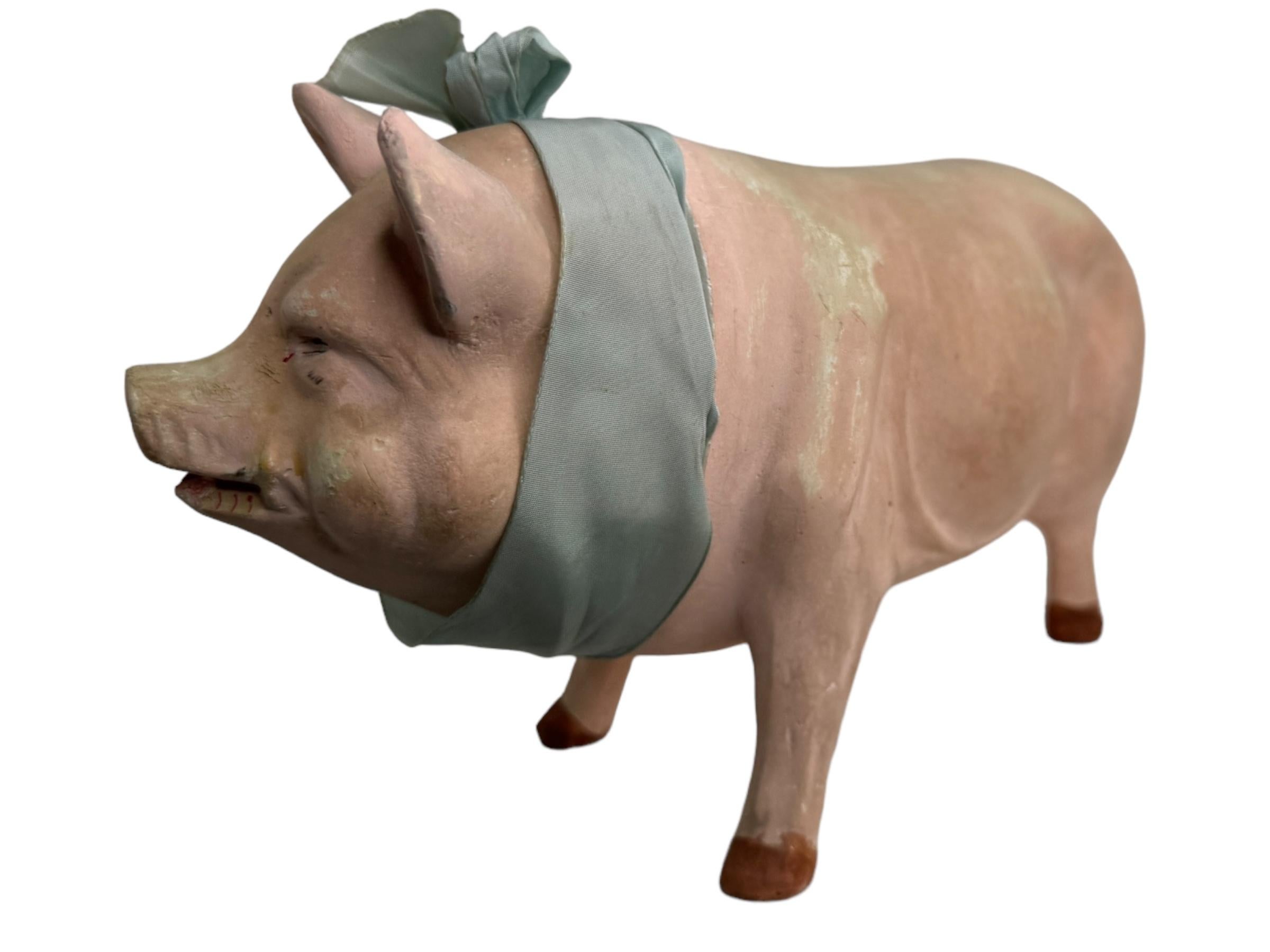 20th Century Large Pink Pig Lucky Charm Composition Candy Container, Antique, German, 1910s