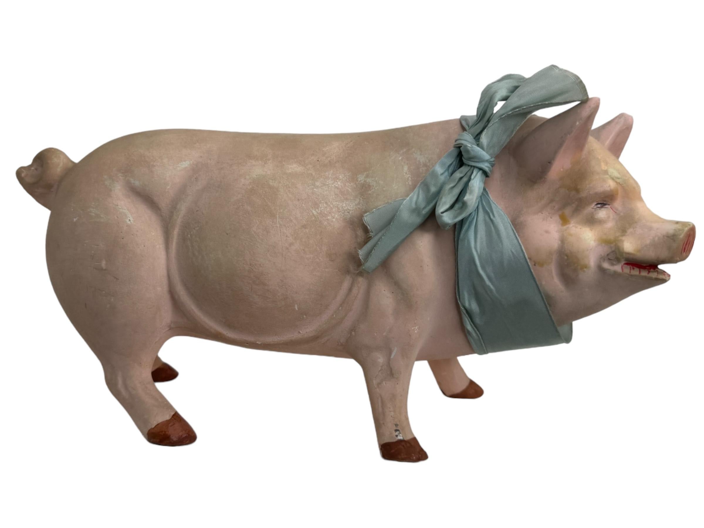 Large Pink Pig Lucky Charm Composition Candy Container, Antique, German, 1910s 2